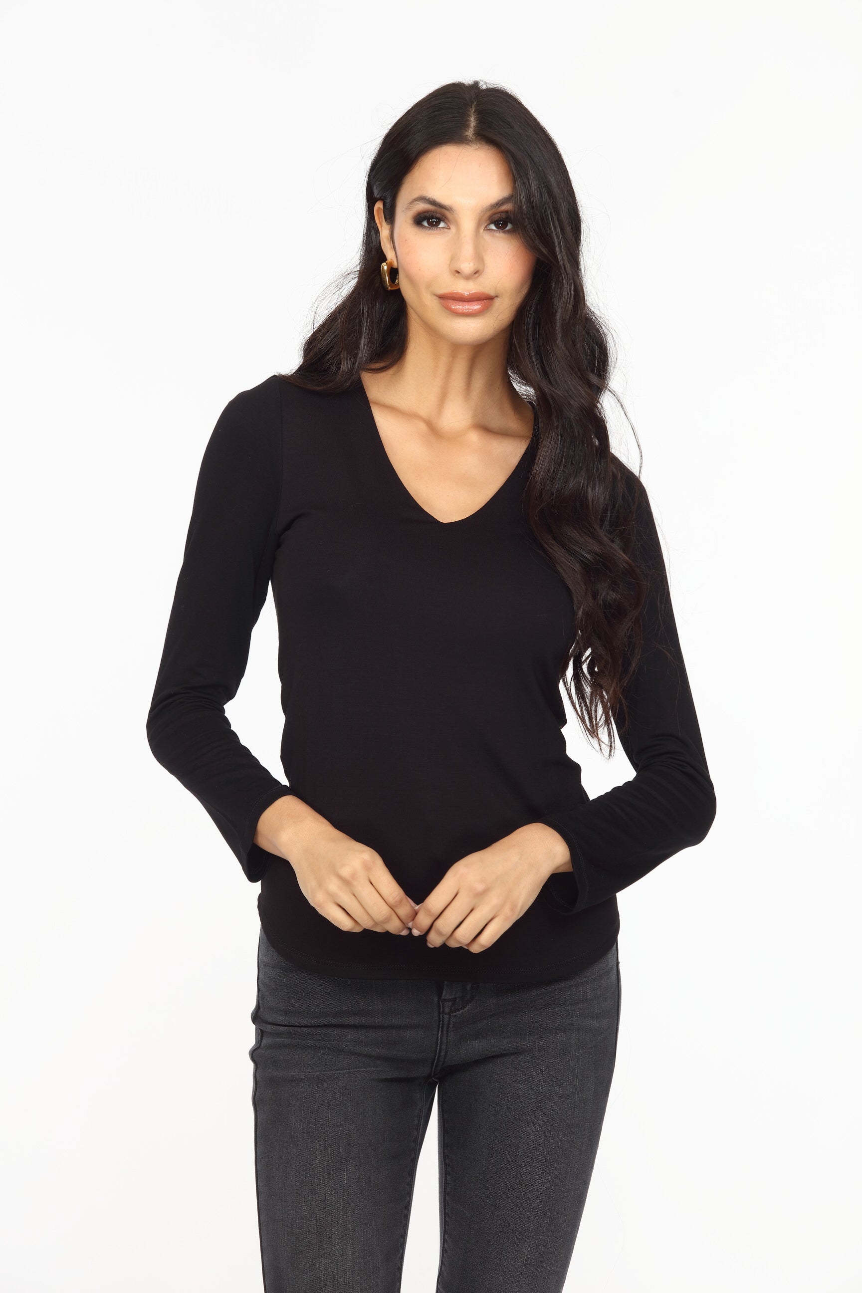 Black Lined V-Neck Long Sleeve Top-FINAL SALE