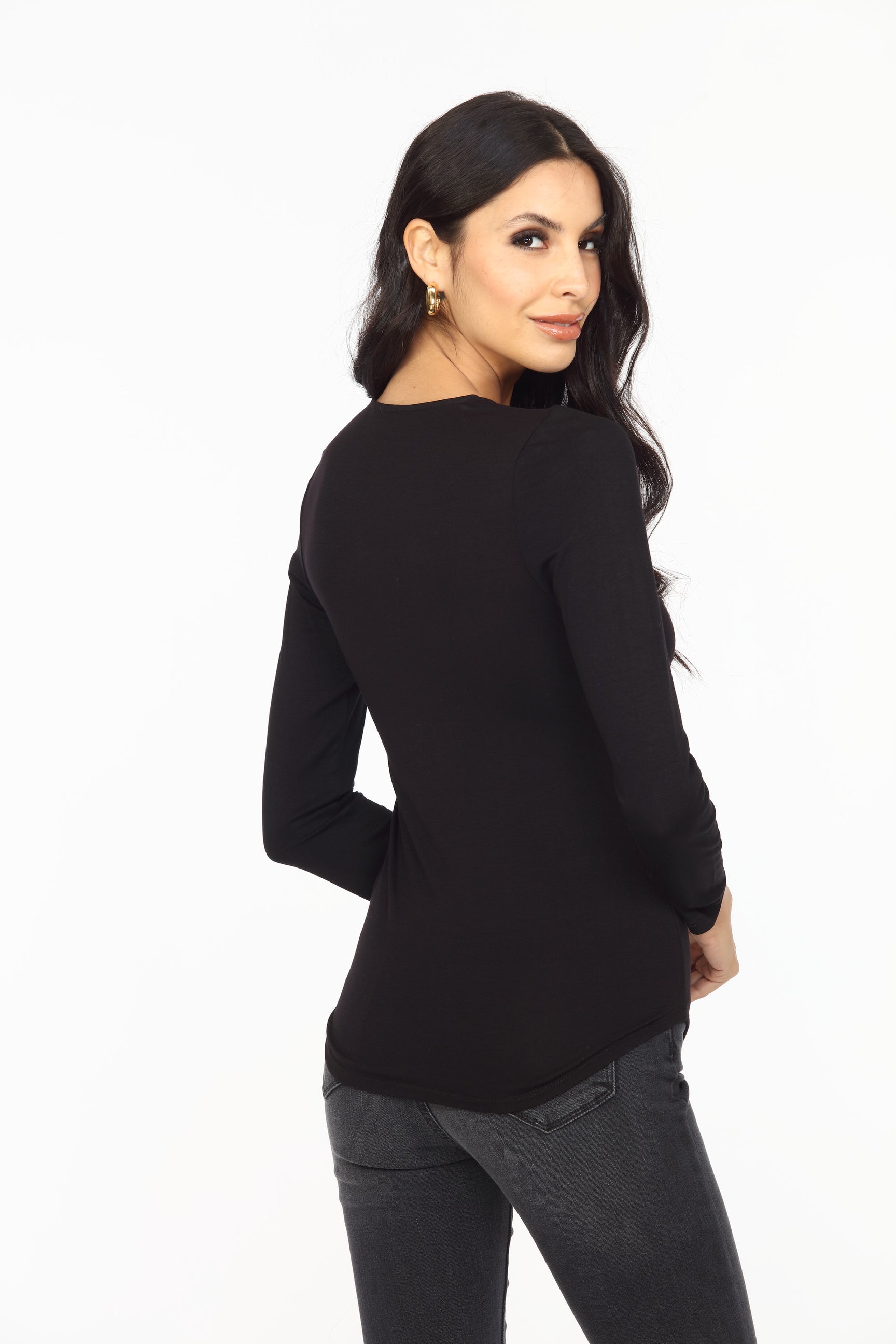 Black Lined V-Neck Long Sleeve Top-FINAL SALE