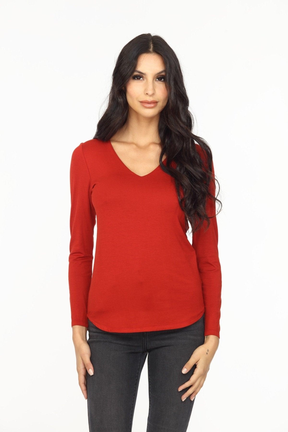 Brick Lined V-Neck Long Sleeve Top-FINAL SALE