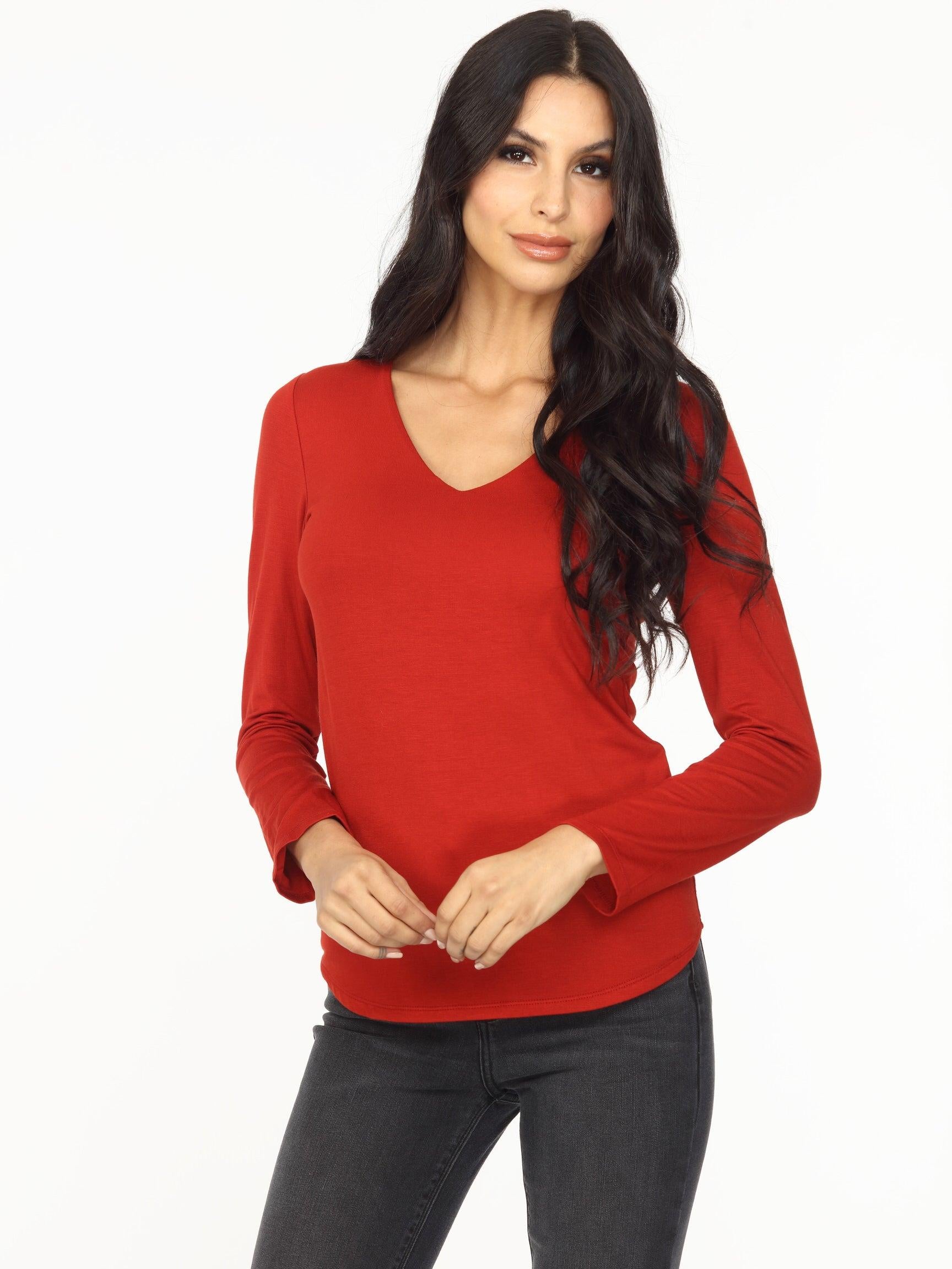 Brick Lined V-Neck Long Sleeve Top-FINAL SALE