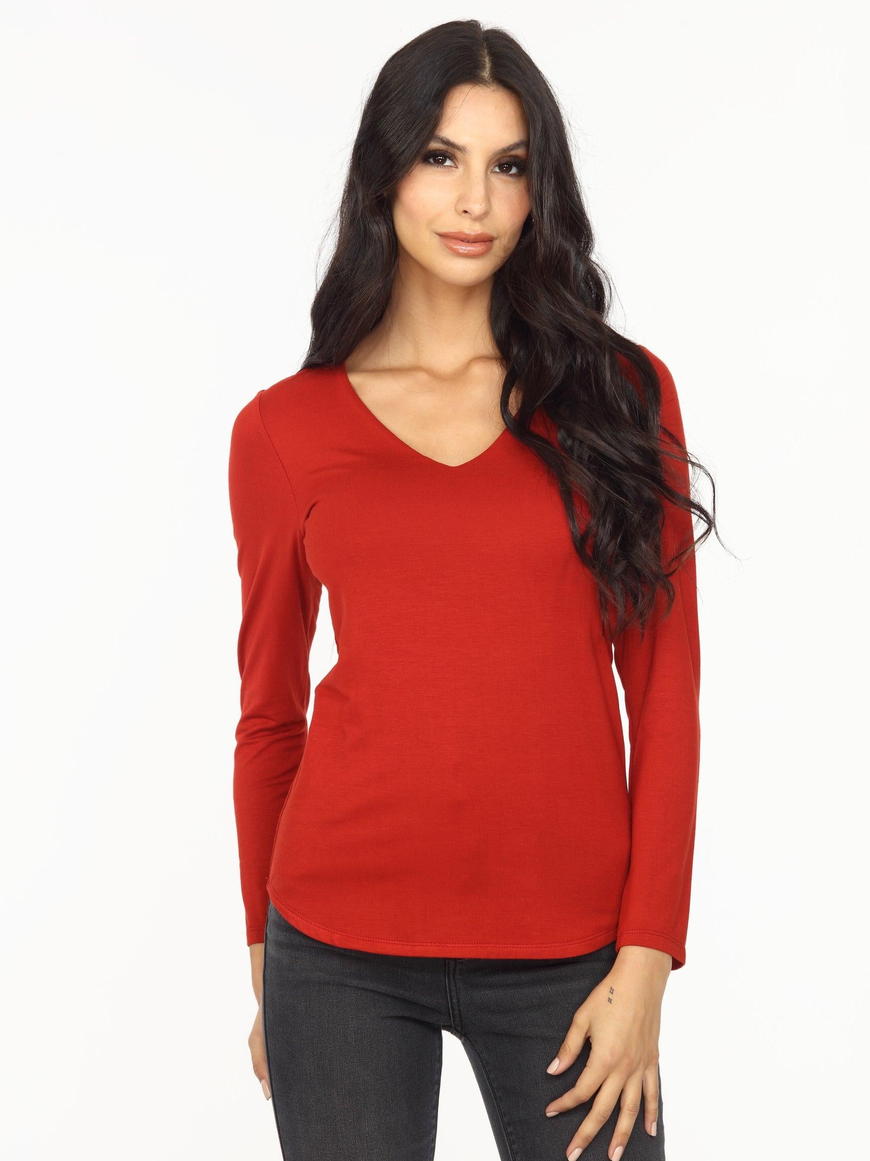 Brick Lined V-Neck Long Sleeve Top-FINAL SALE