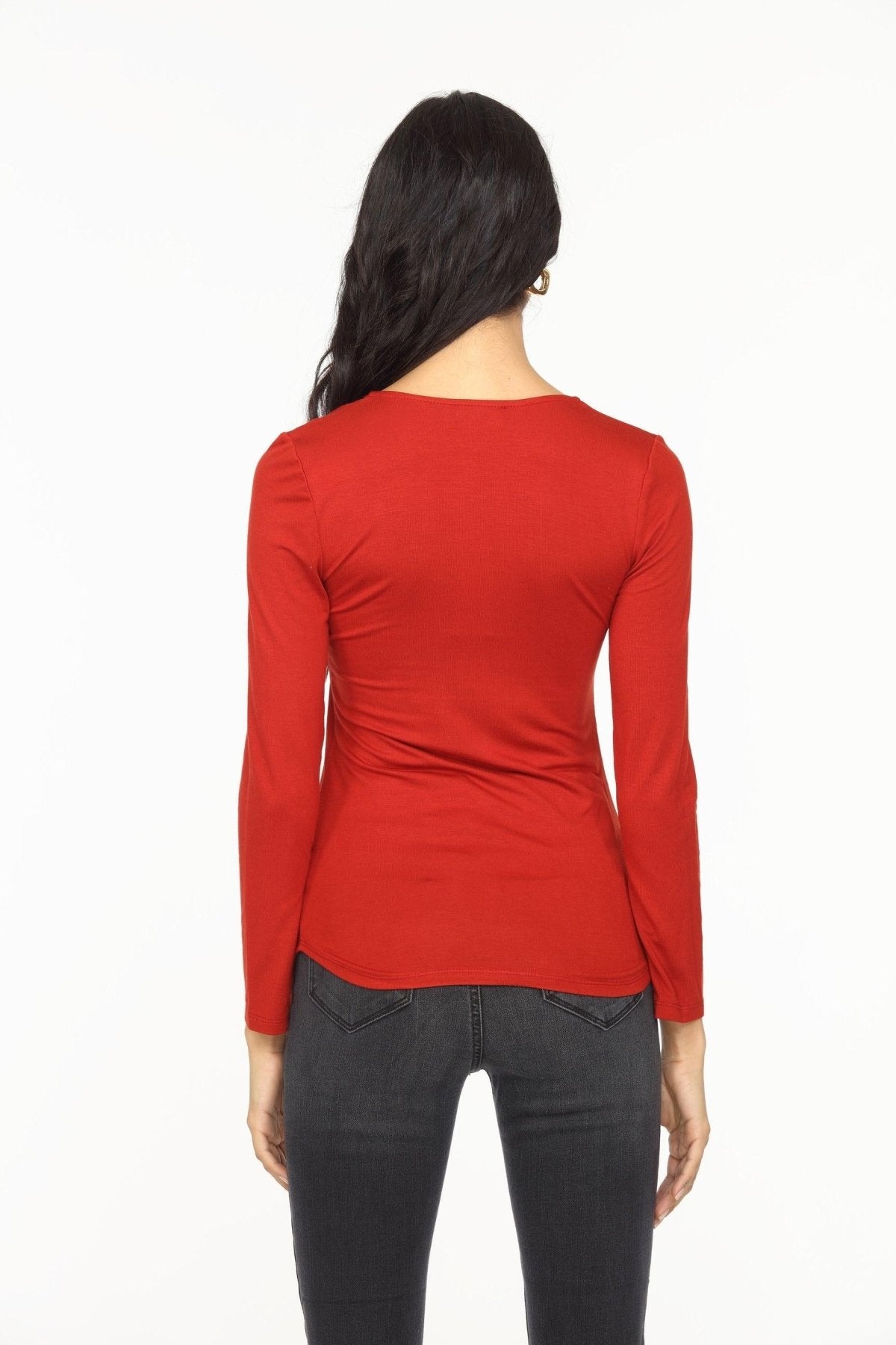 Brick Lined V-Neck Long Sleeve Top-FINAL SALE