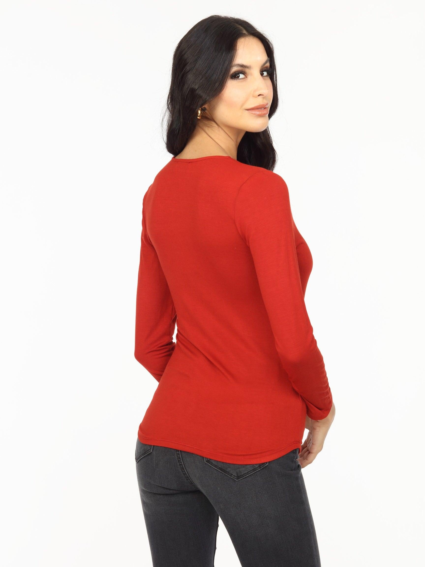 Brick Lined V-Neck Long Sleeve Top-FINAL SALE