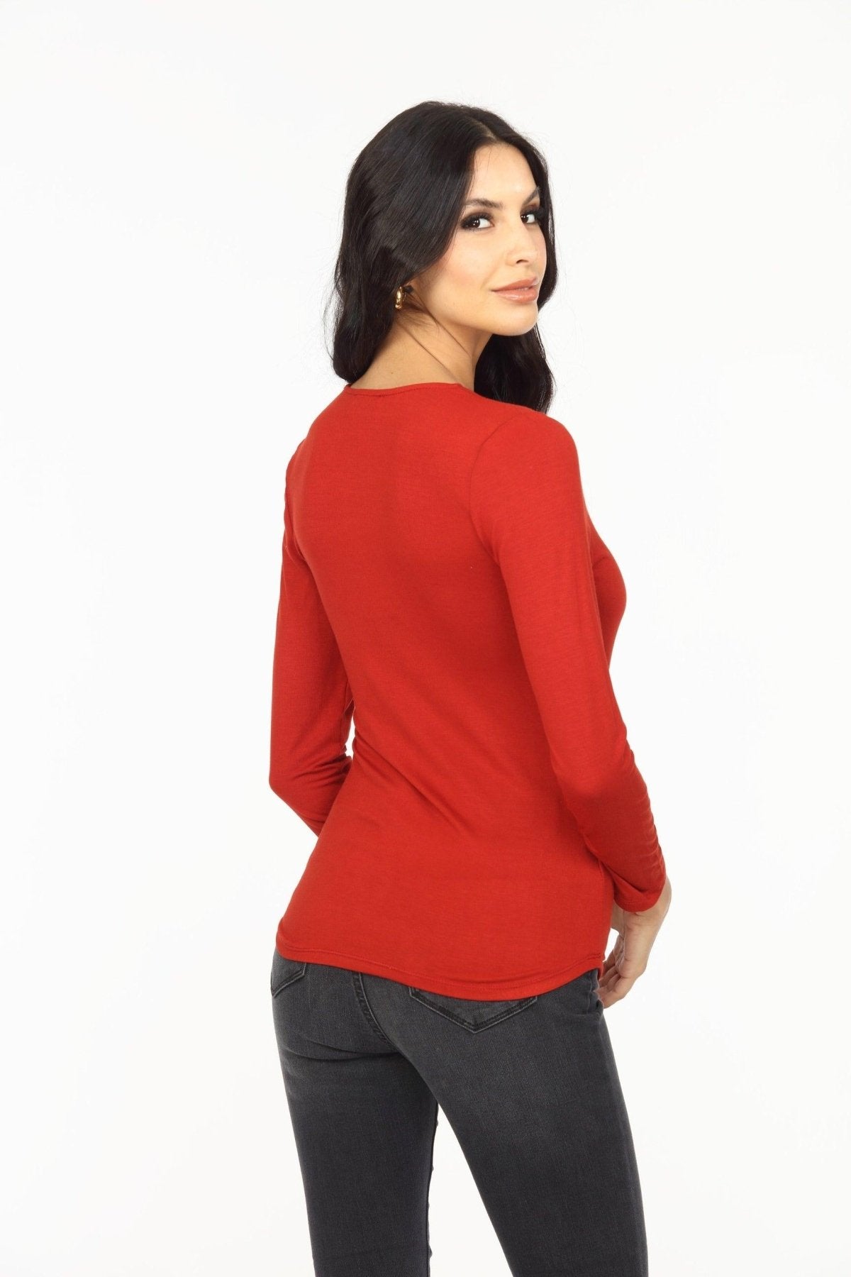 Brick Lined V-Neck Long Sleeve Top-FINAL SALE