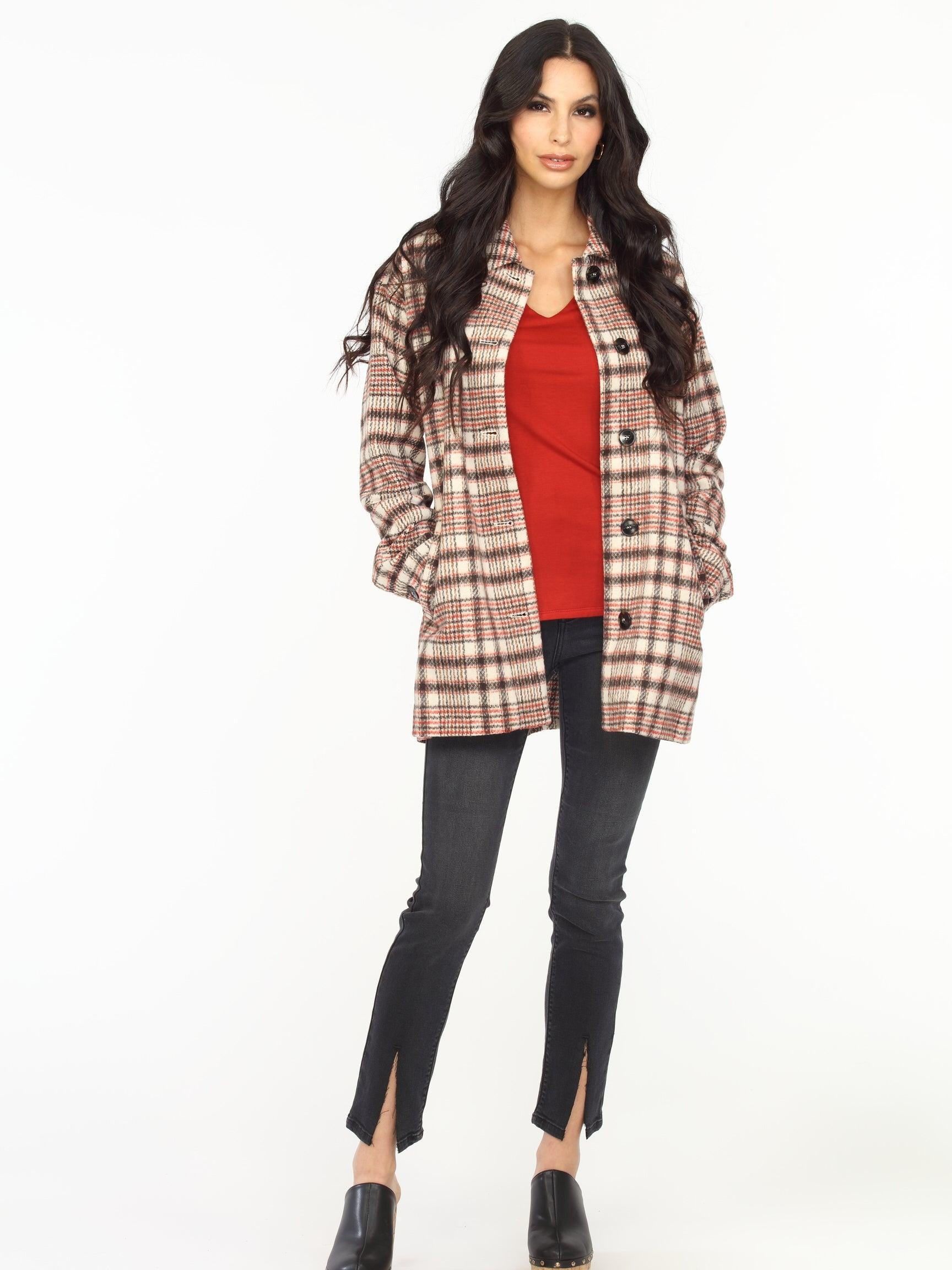 Brick Lined V-Neck Long Sleeve Top-FINAL SALE