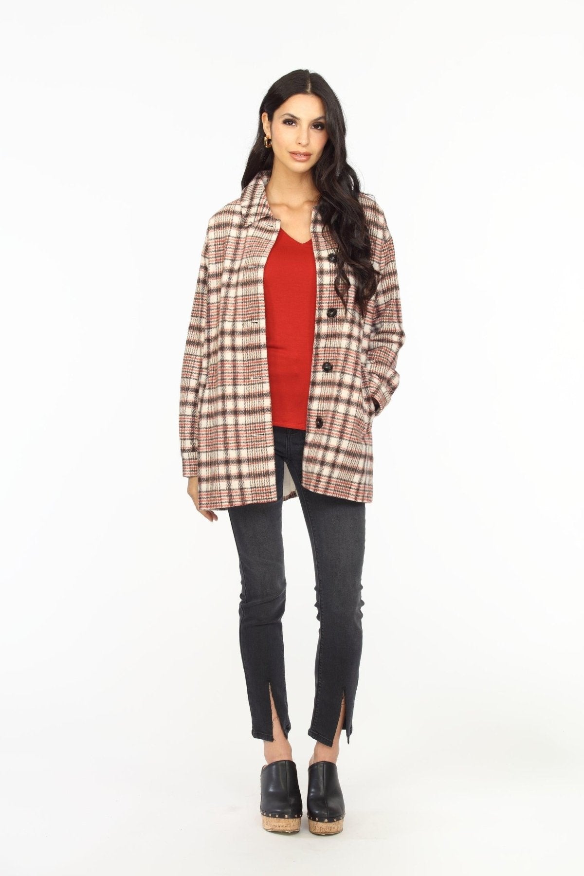 Brick Lined V-Neck Long Sleeve Top-FINAL SALE