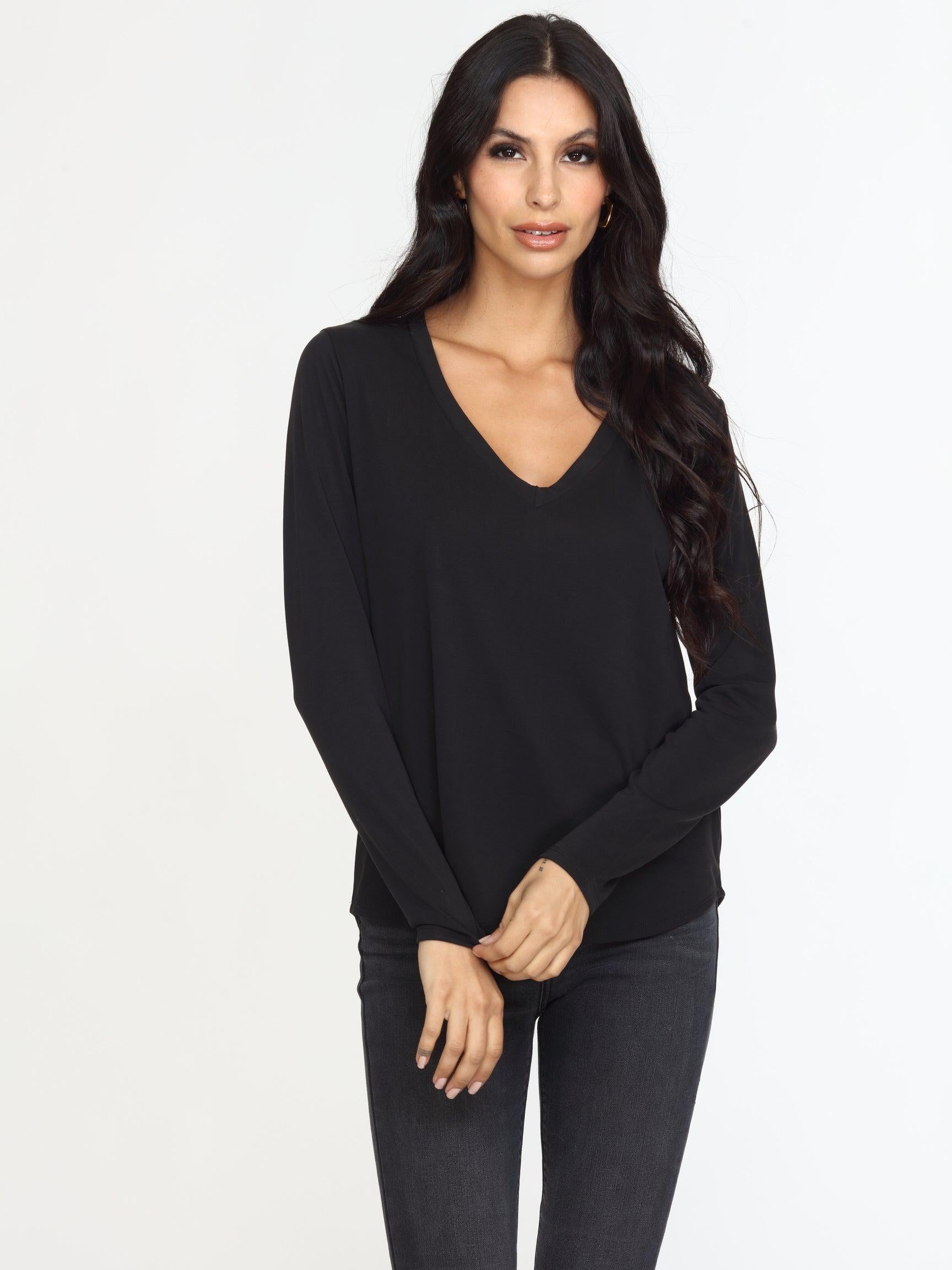 Black Cupro Long Sleeve Tee-FINAL SALE