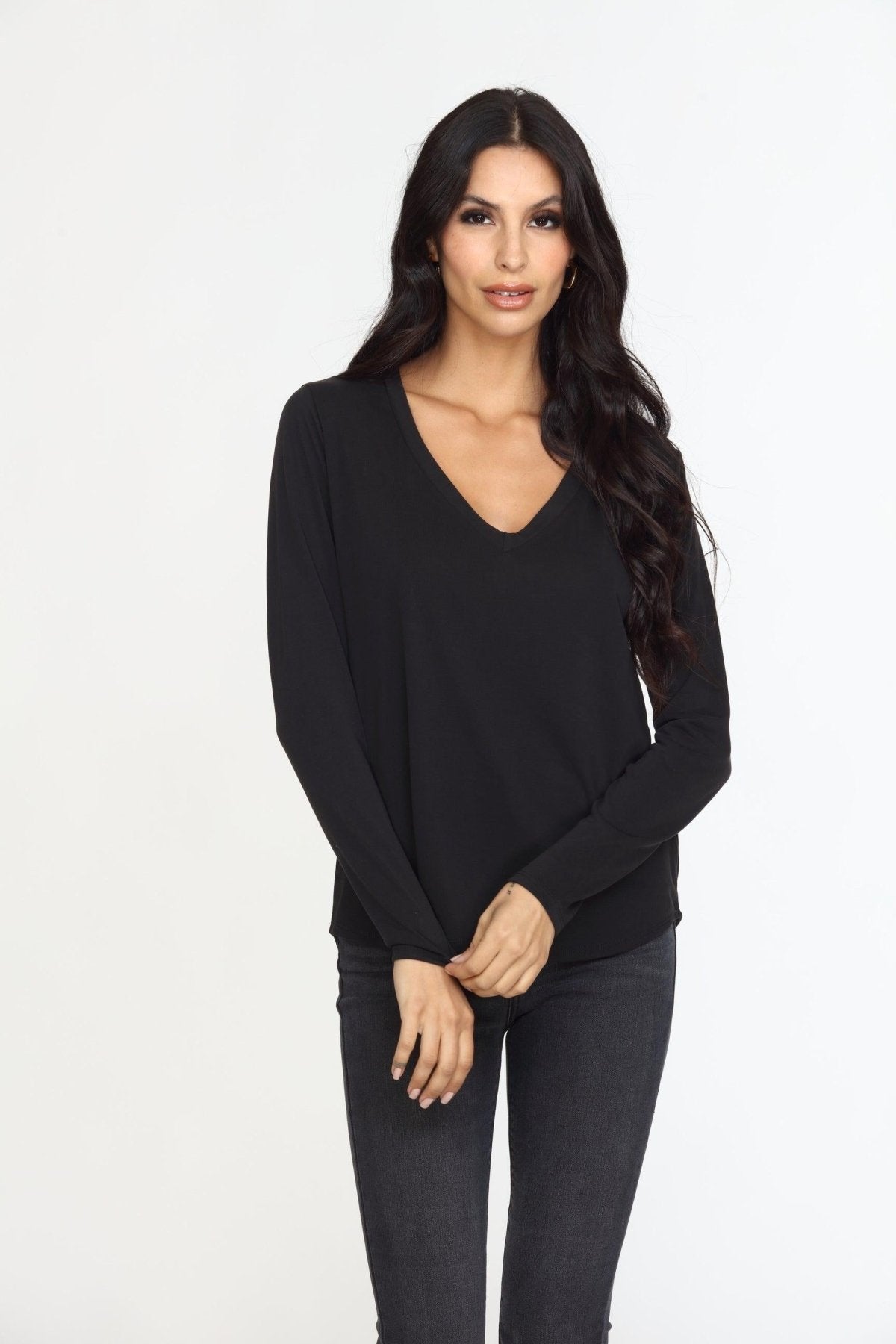 Black Cupro Long Sleeve Tee-FINAL SALE