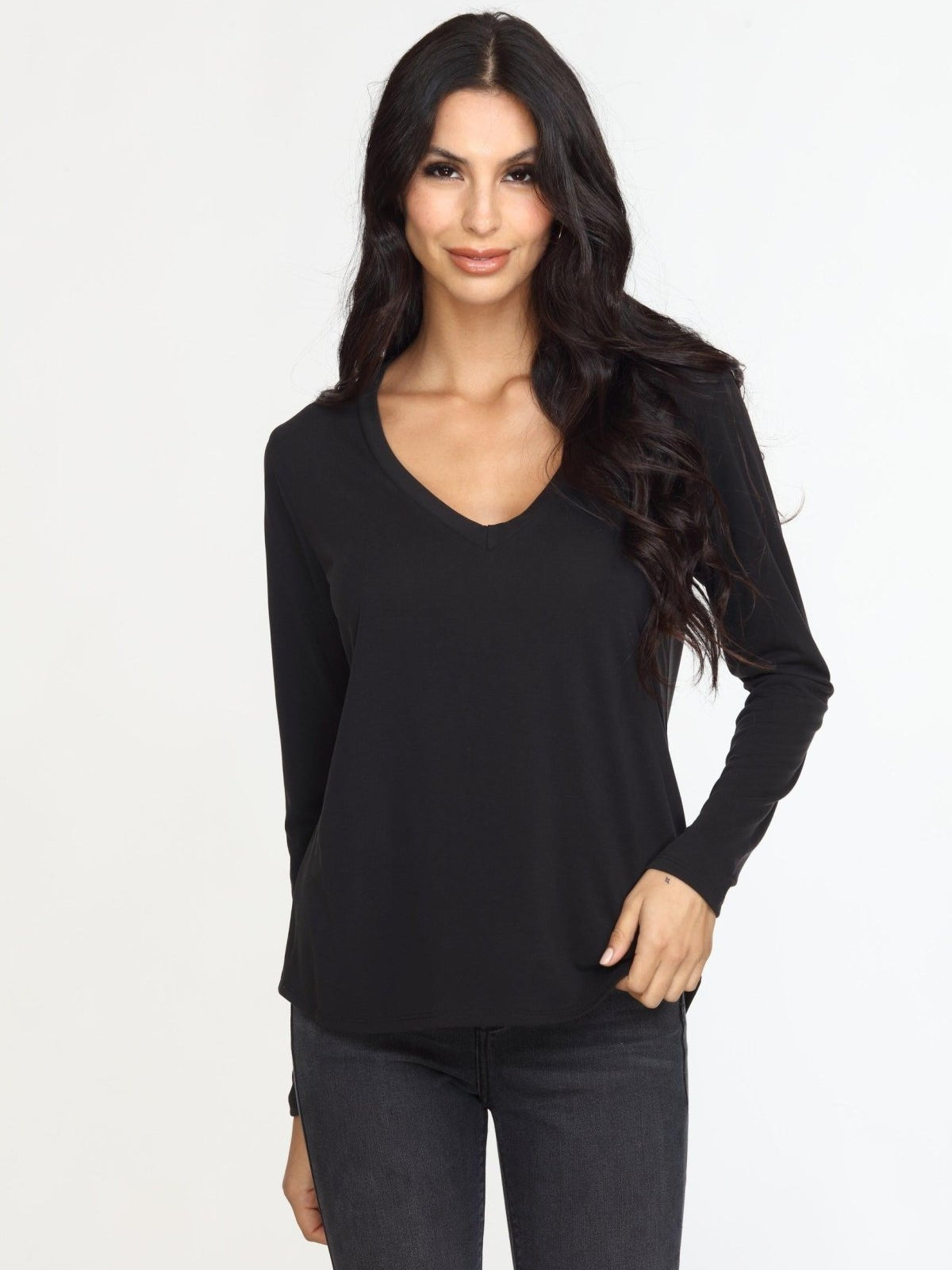Black Cupro Long Sleeve Tee-FINAL SALE