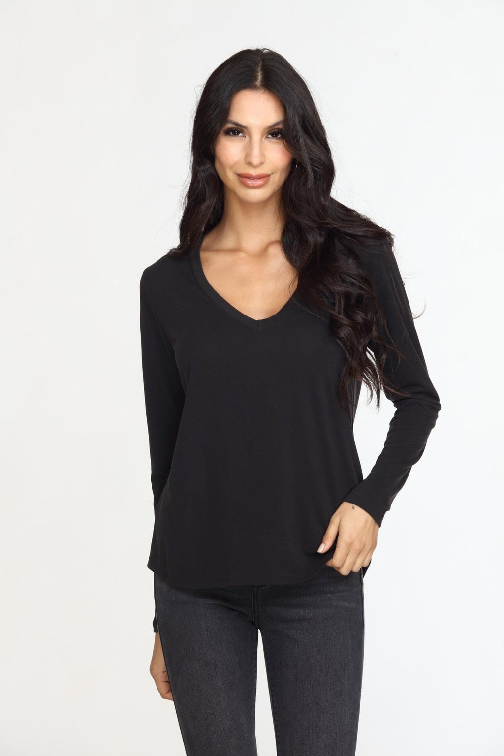 Black Cupro Long Sleeve Tee-FINAL SALE