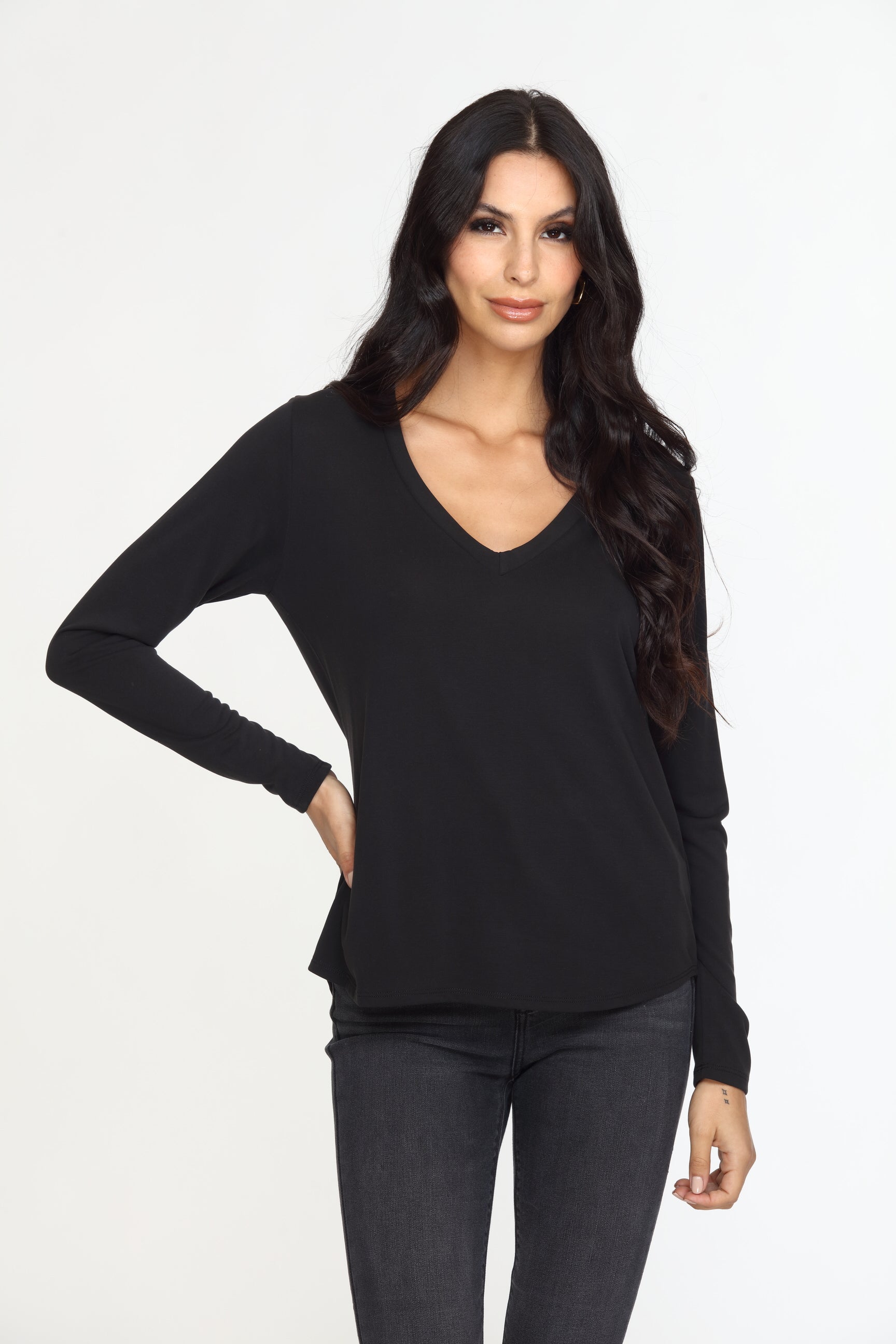 Black Cupro Long Sleeve Tee-FINAL SALE