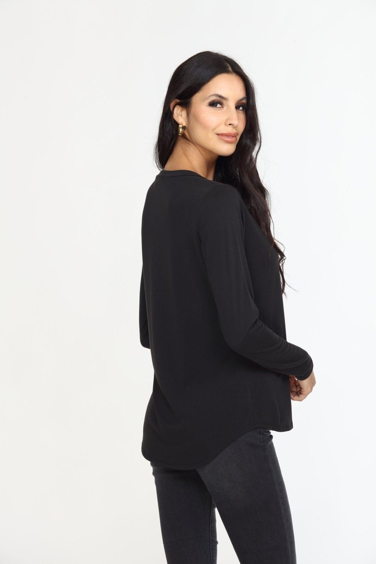 Black Cupro Long Sleeve Tee-FINAL SALE