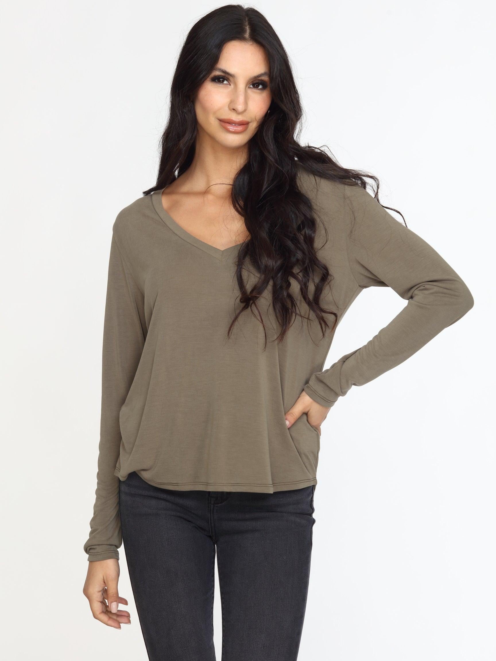 Olive Cupro Long Sleeve Tee-FINAL SALE