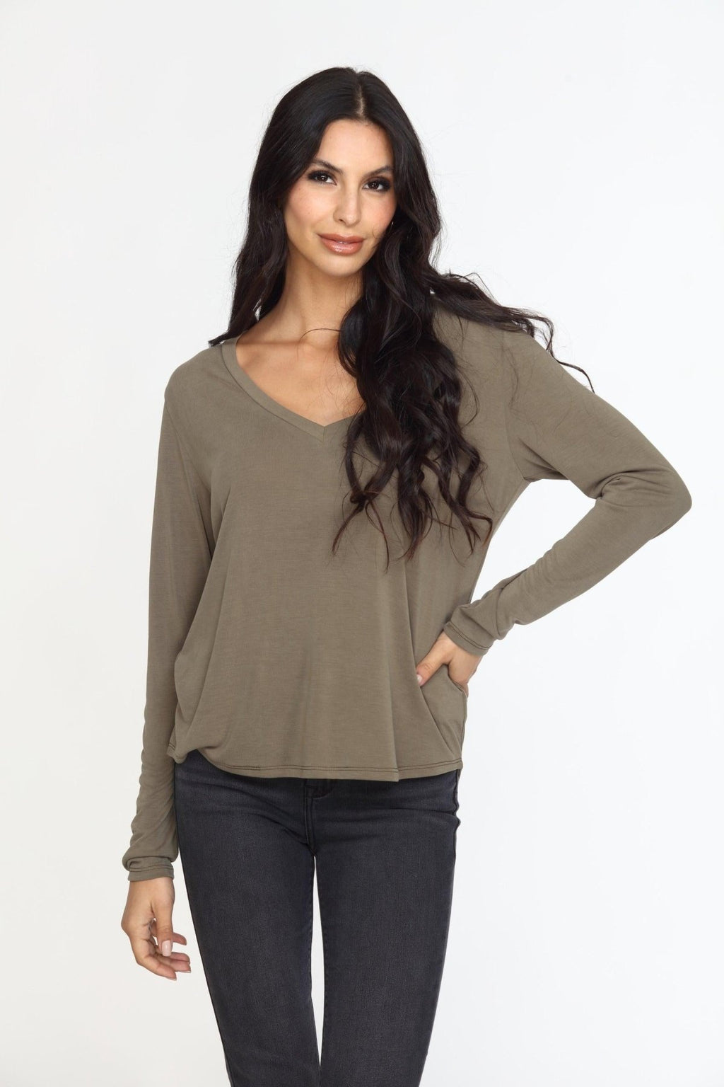 Olive Cupro Long Sleeve Tee-FINAL SALE