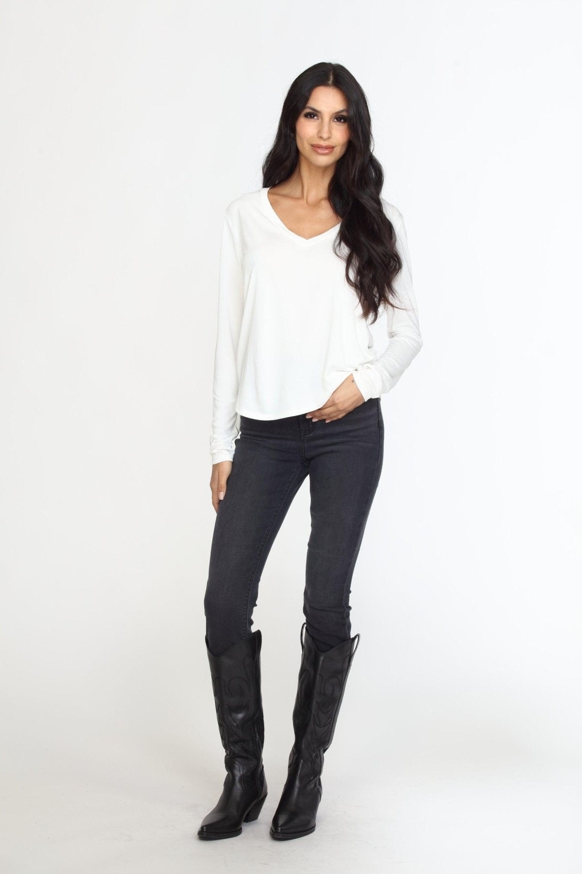 White Cupro Long Sleeve Tee-FINAL SALE