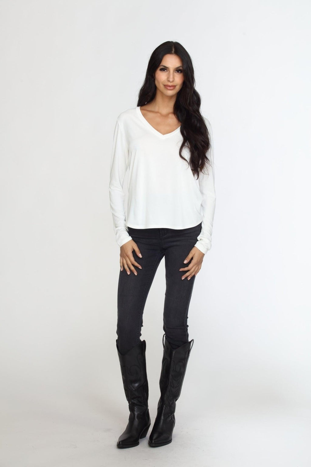 White Cupro Long Sleeve Tee-FINAL SALE