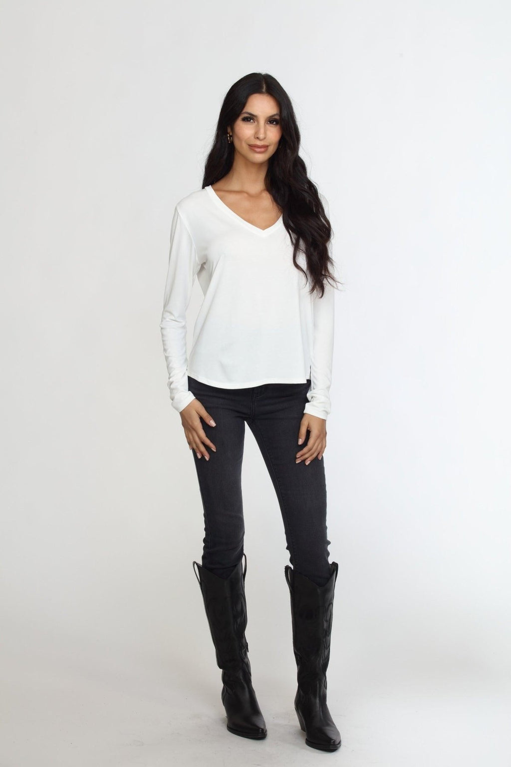 White Cupro Long Sleeve Tee-FINAL SALE