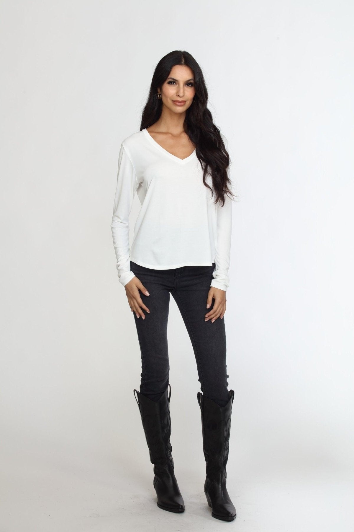 White Cupro Long Sleeve Tee-FINAL SALE