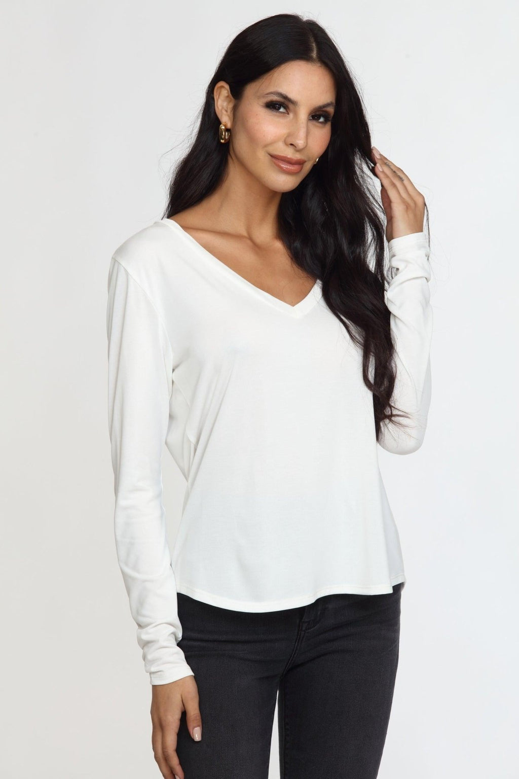 White Cupro Long Sleeve Tee-FINAL SALE