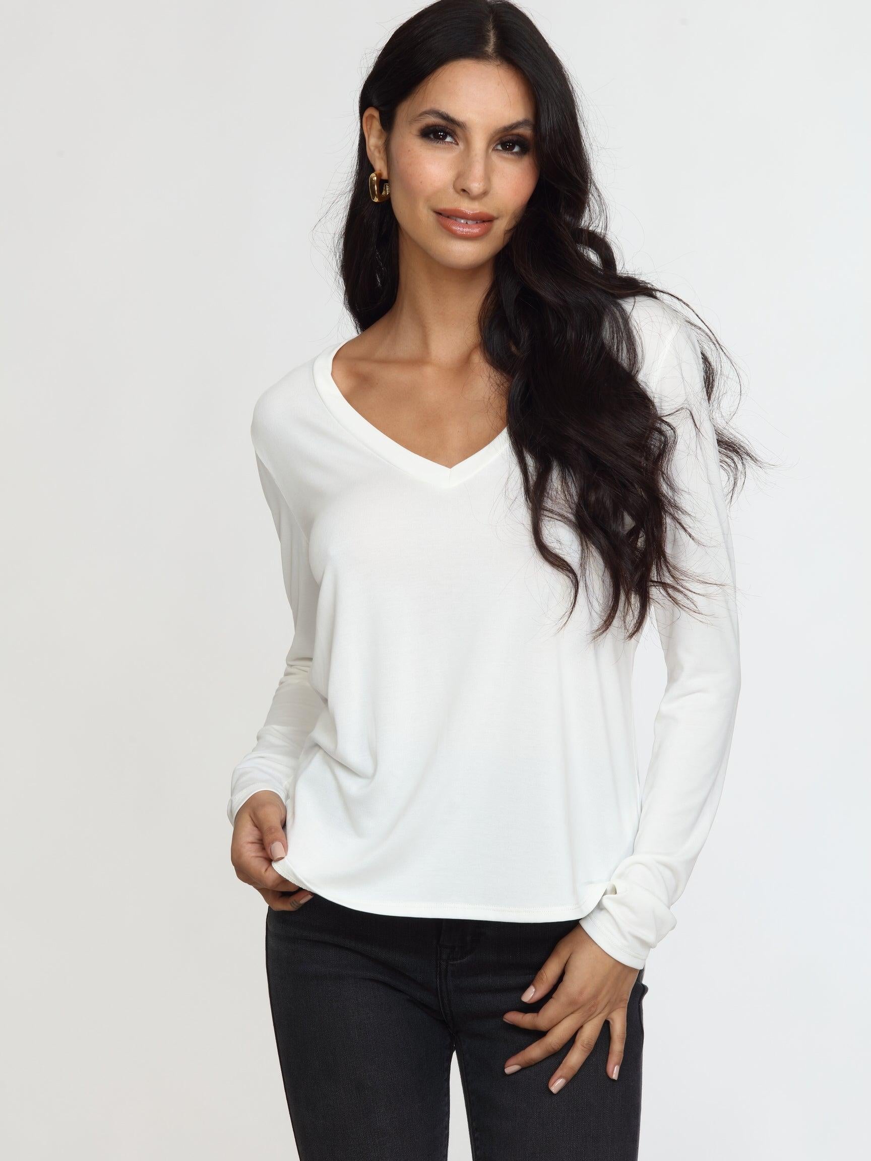 White Cupro Long Sleeve Tee-FINAL SALE