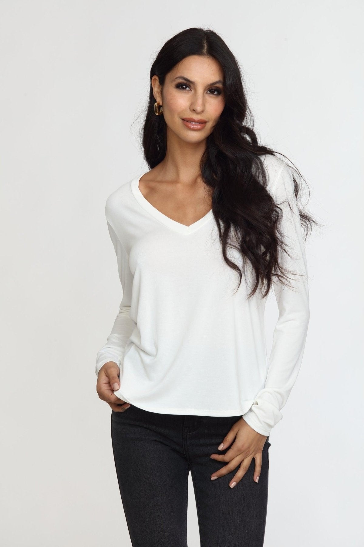 White Cupro Long Sleeve Tee-FINAL SALE