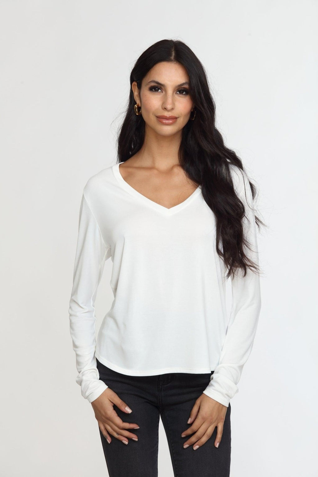 White Cupro Long Sleeve Tee-FINAL SALE