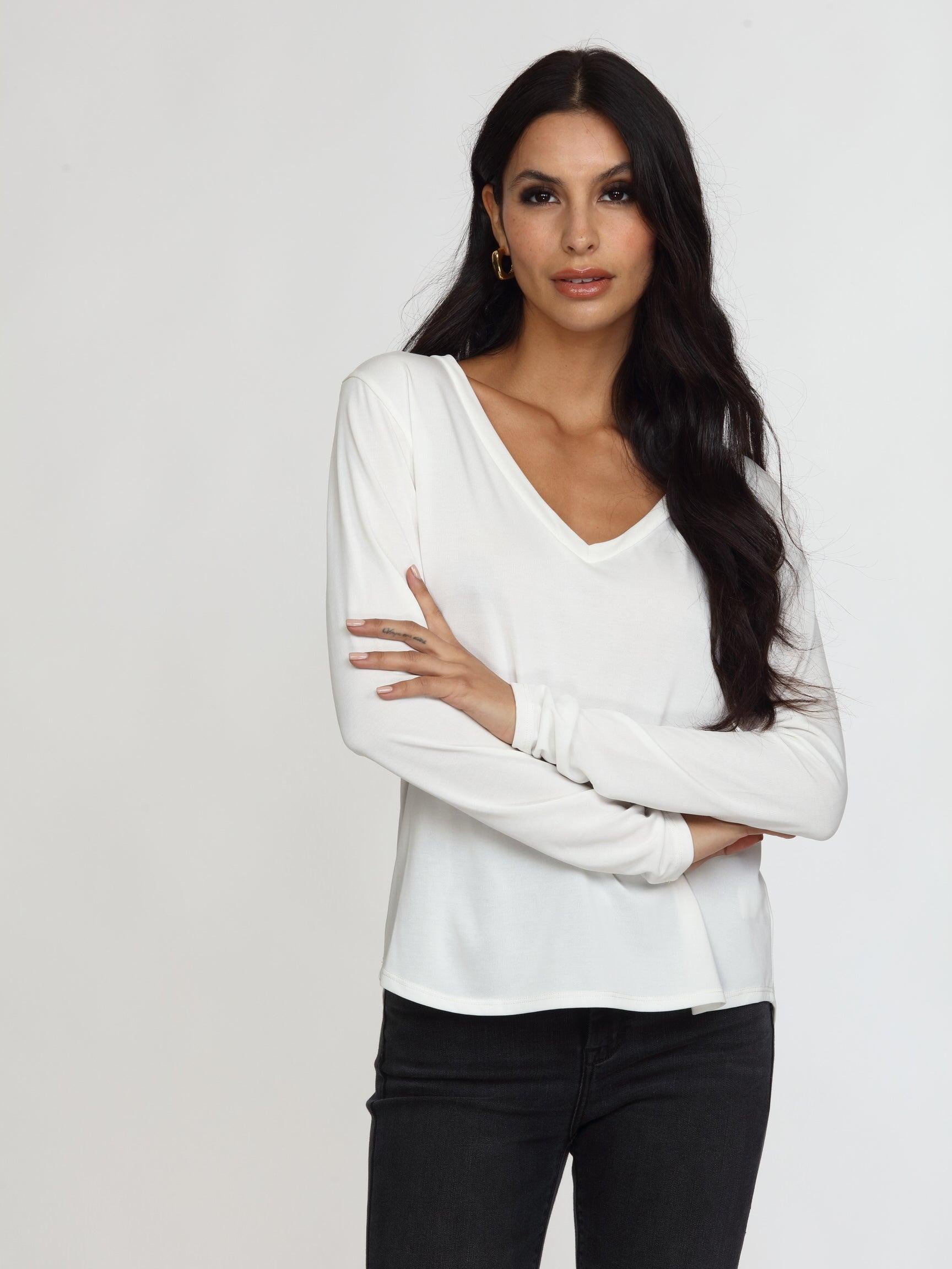 White Cupro Long Sleeve Tee-FINAL SALE
