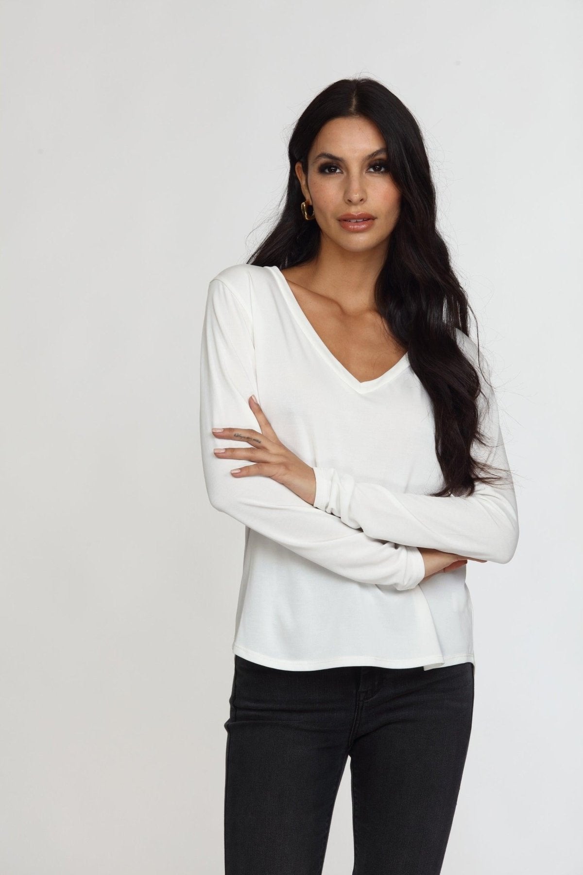 White Cupro Long Sleeve Tee-FINAL SALE