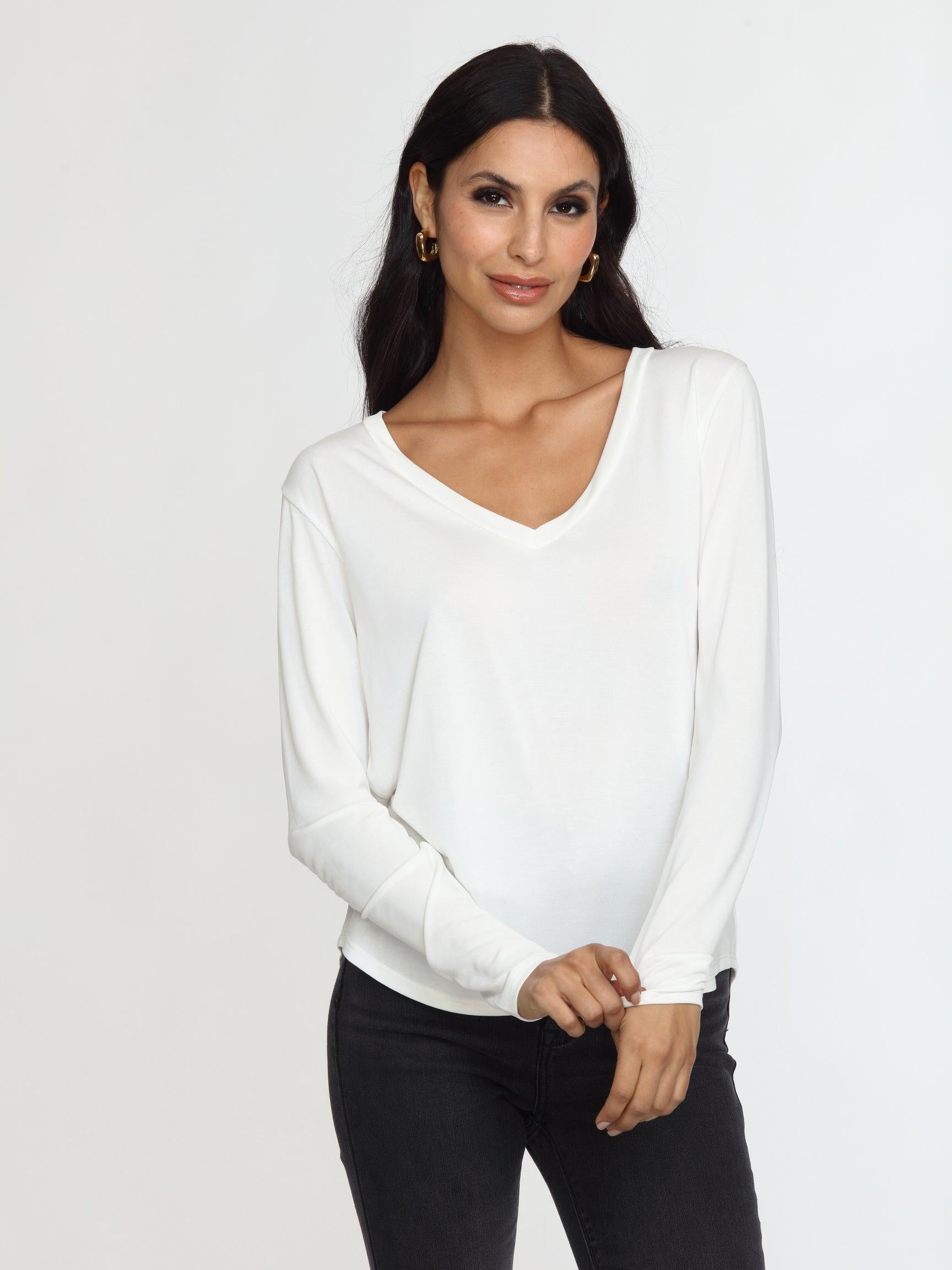 White Cupro Long Sleeve Tee-FINAL SALE