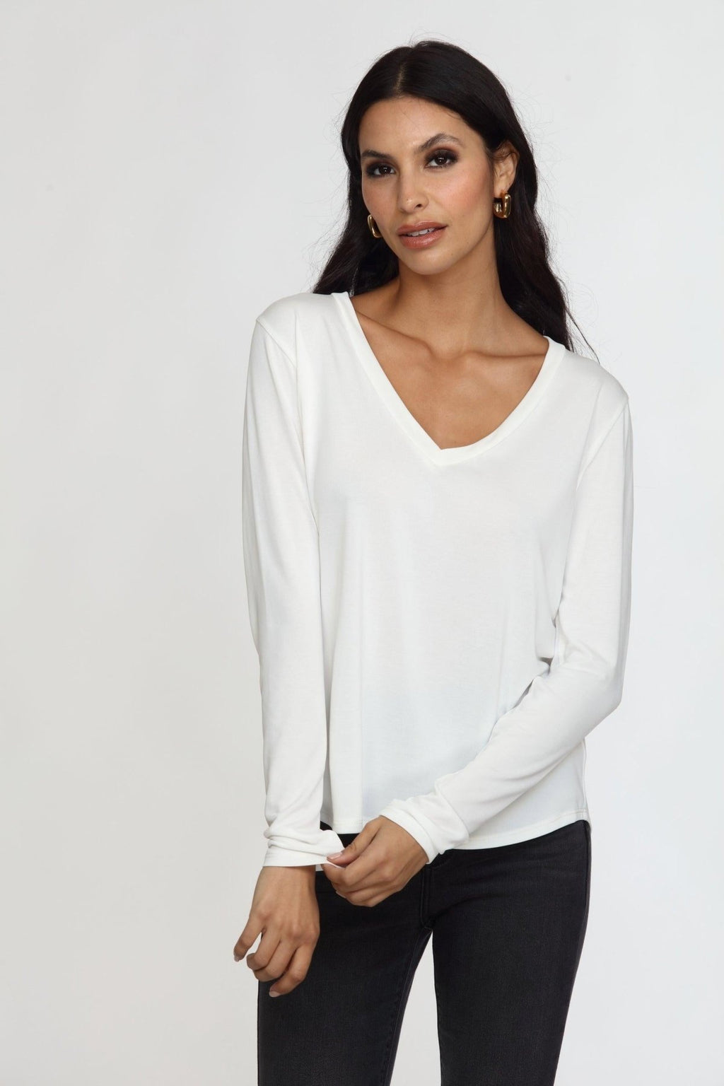 White Cupro Long Sleeve Tee-FINAL SALE