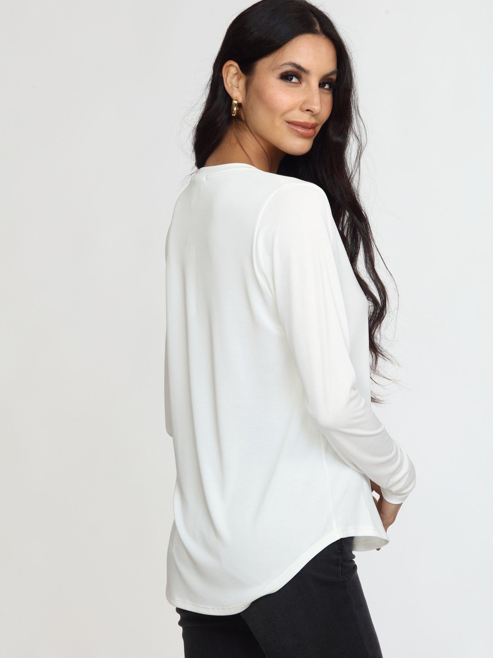 White Cupro Long Sleeve Tee-FINAL SALE