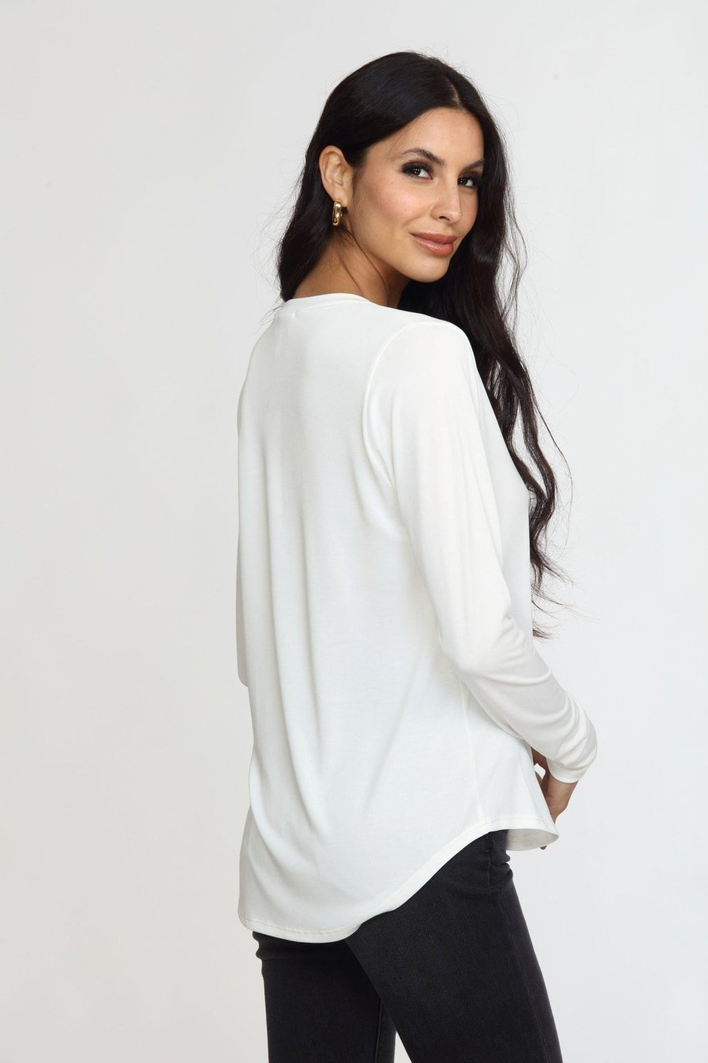 White Cupro Long Sleeve Tee-FINAL SALE