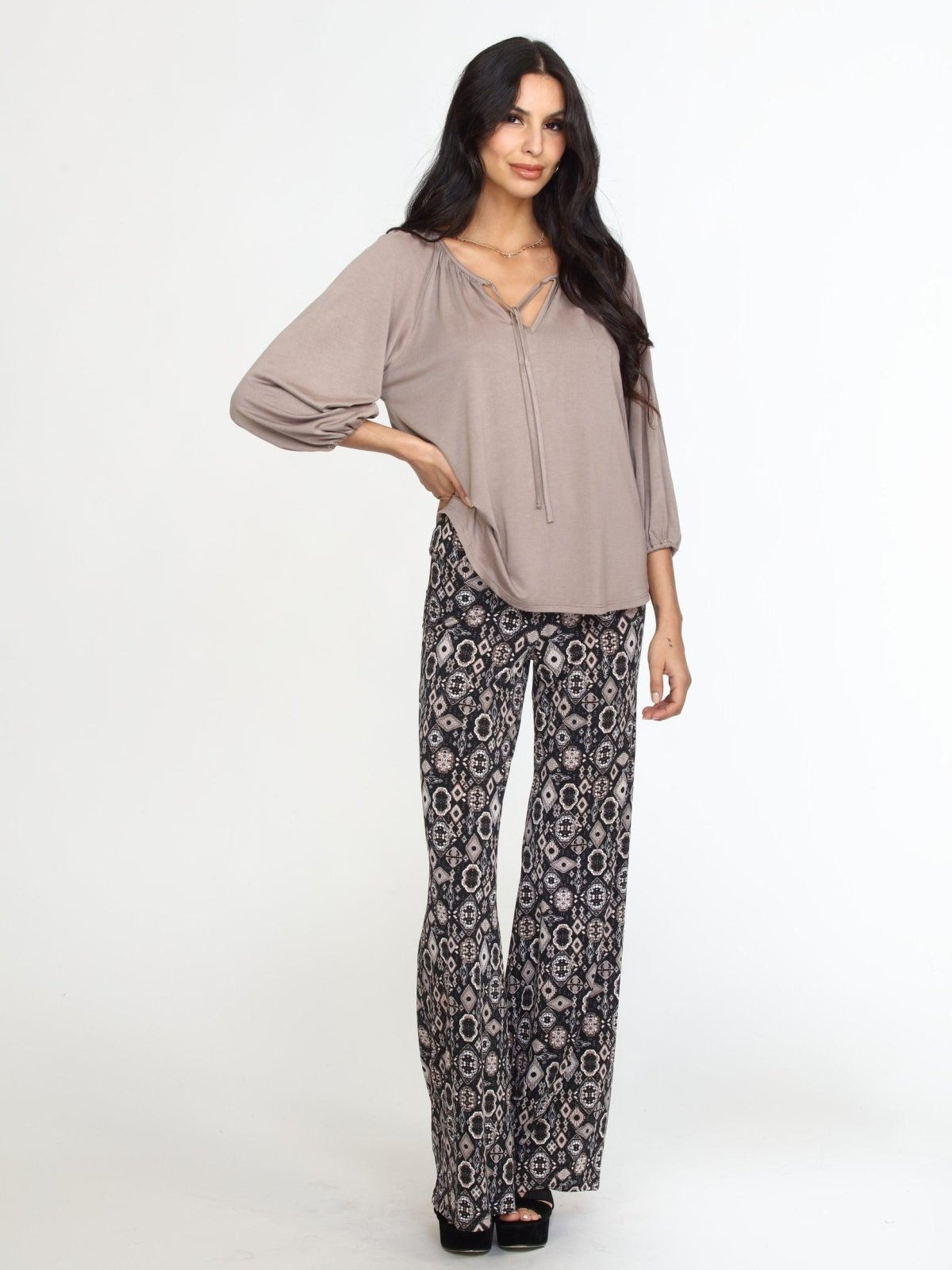 Chai Cupro Stretch Split Neck Top