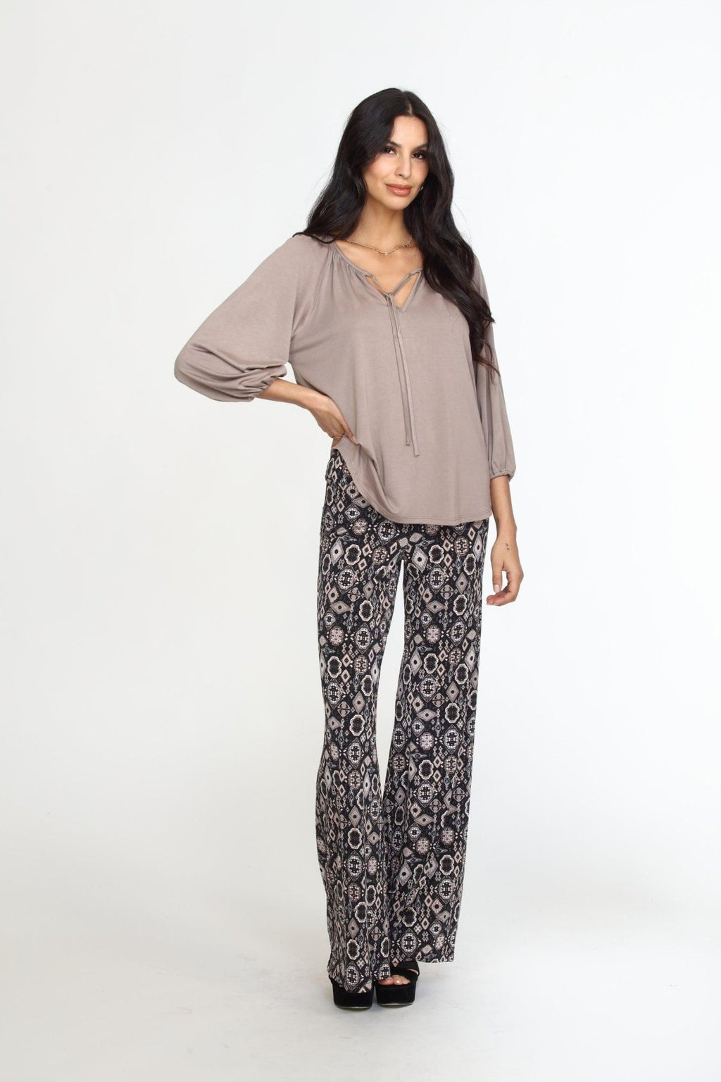 Chai Cupro Stretch Split Neck Top