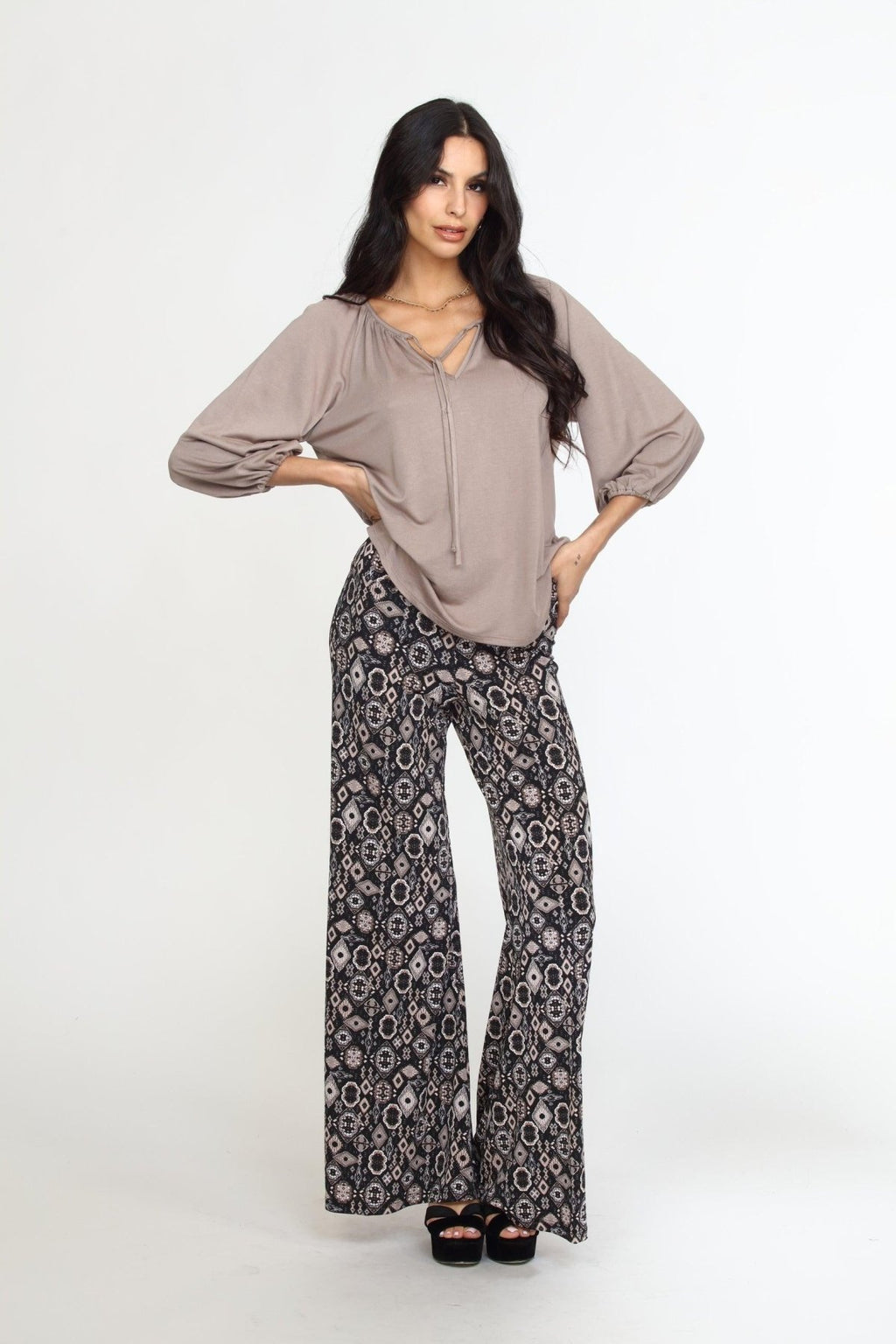 Chai Cupro Stretch Split Neck Top