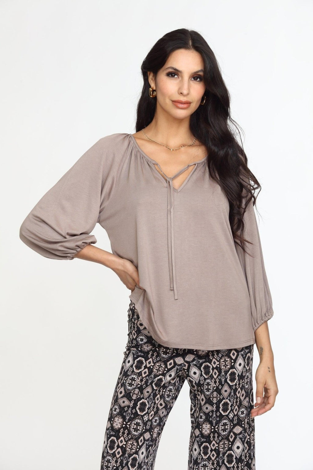 Chai Cupro Stretch Split Neck Top