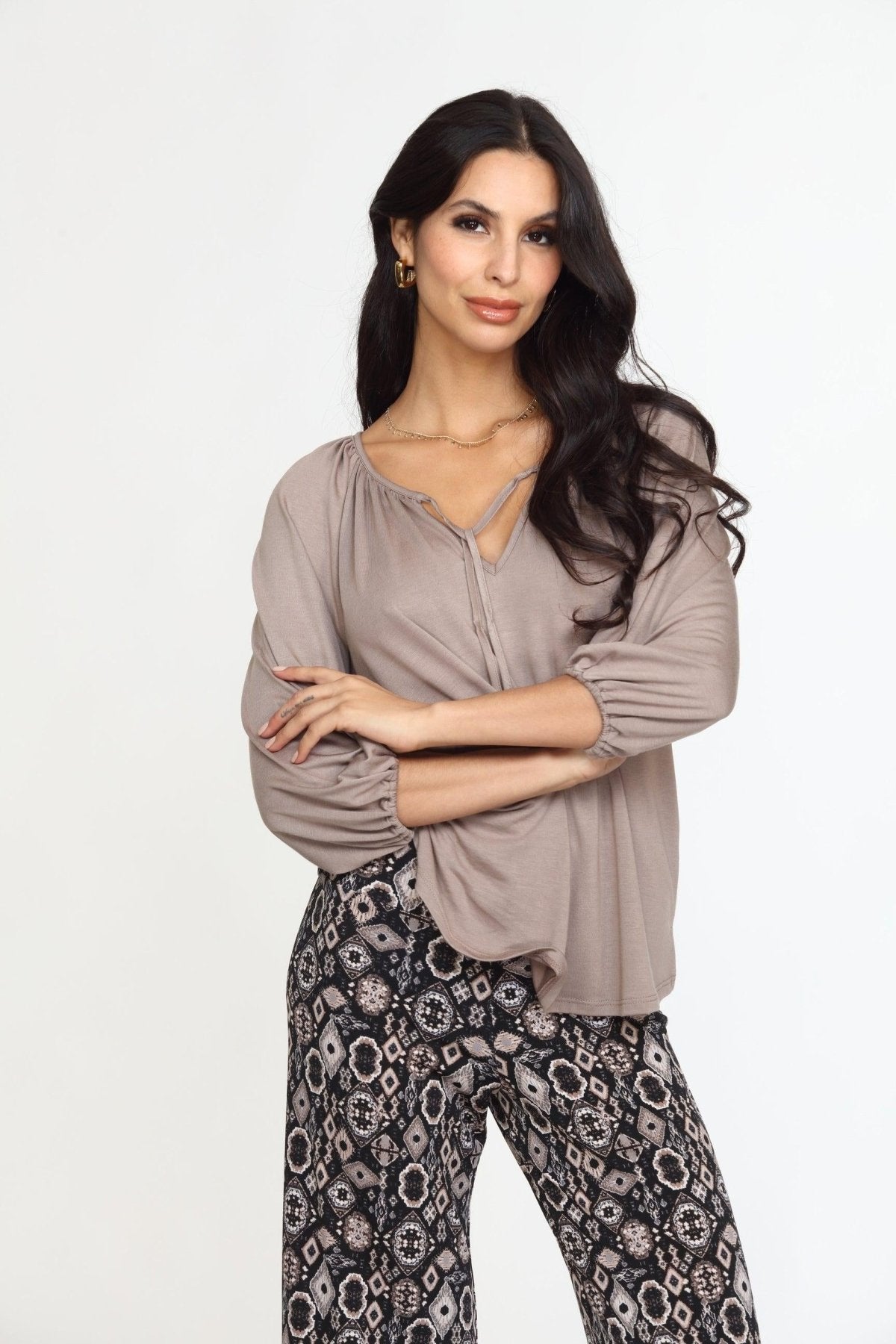 Chai Cupro Stretch Split Neck Top