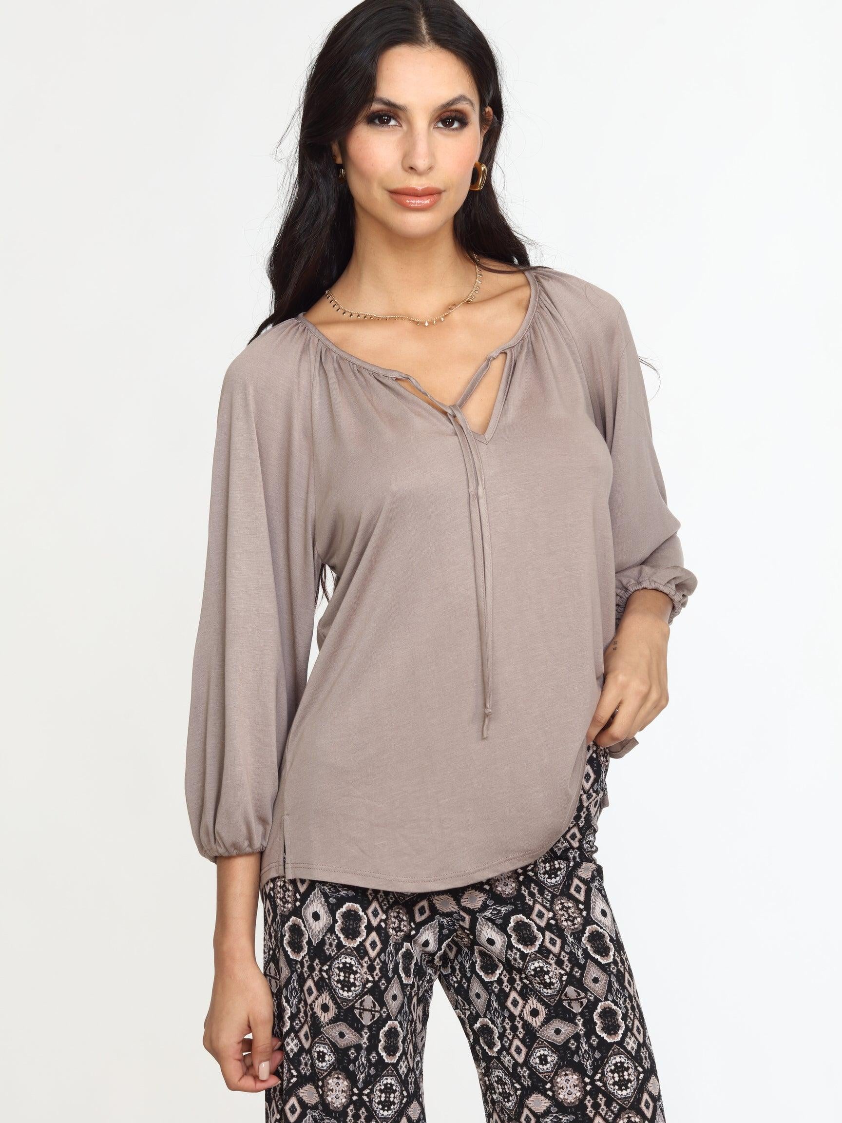 Chai Cupro Stretch Split Neck Top