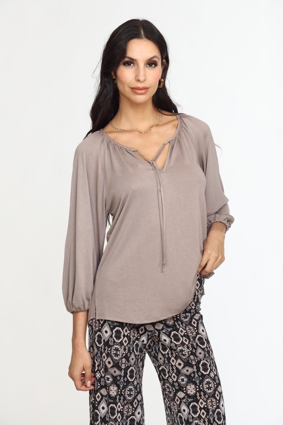 Chai Cupro Stretch Split Neck Top