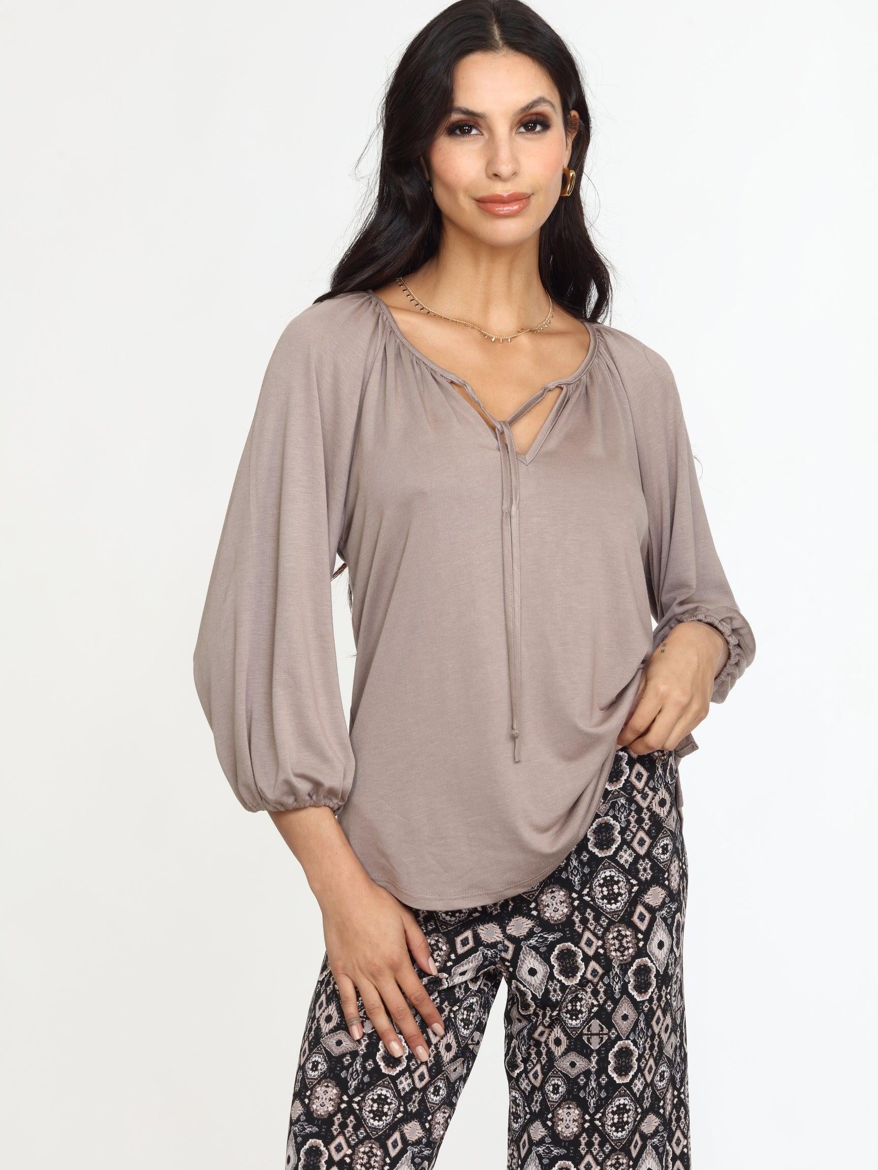 Chai Cupro Stretch Split Neck Top
