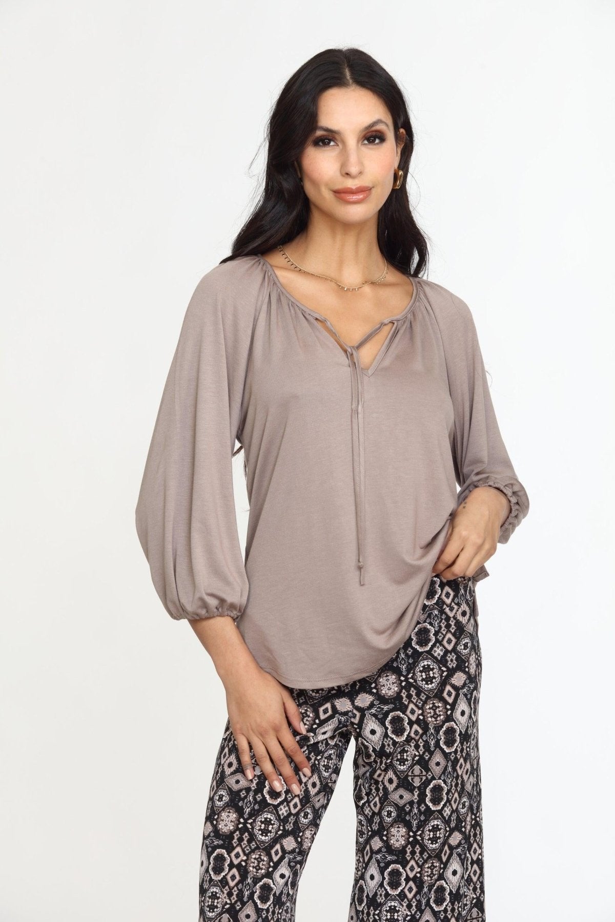 Chai Cupro Stretch Split Neck Top