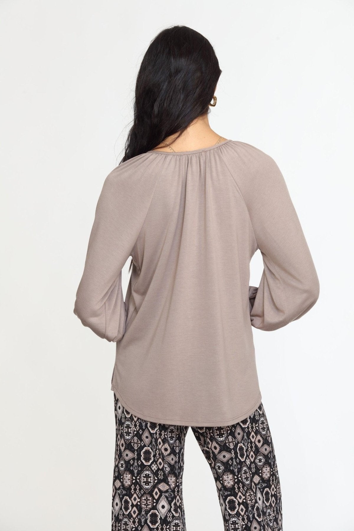 Chai Cupro Stretch Split Neck Top