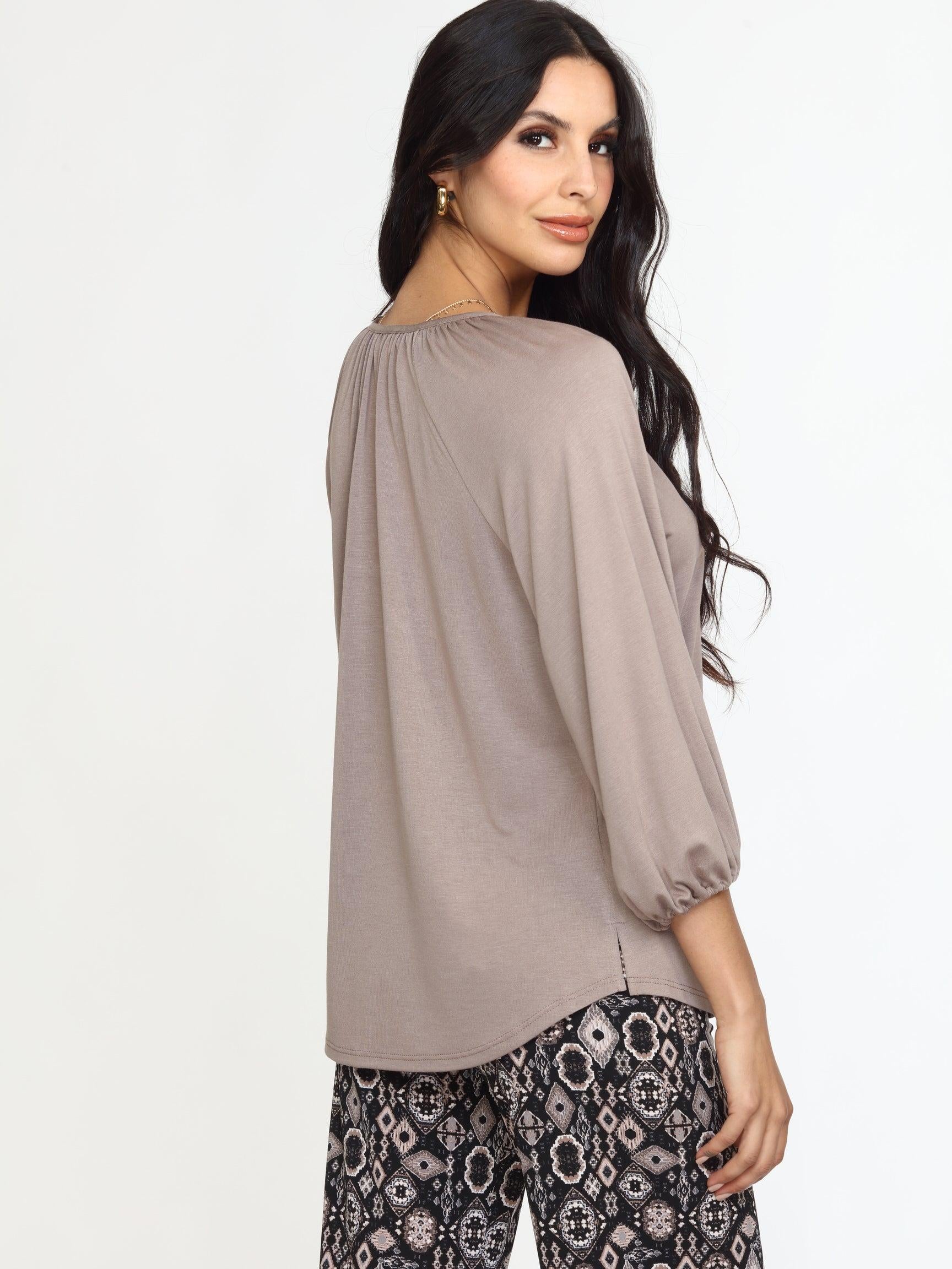 Chai Cupro Stretch Split Neck Top