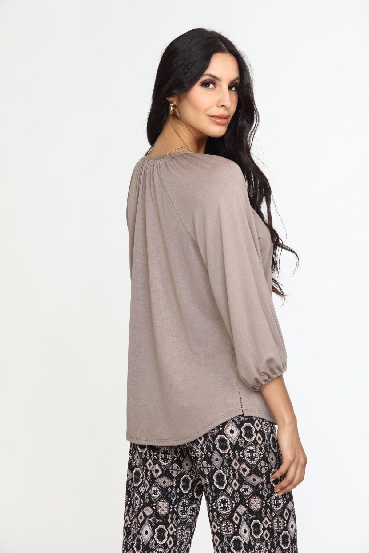 Chai Cupro Stretch Split Neck Top