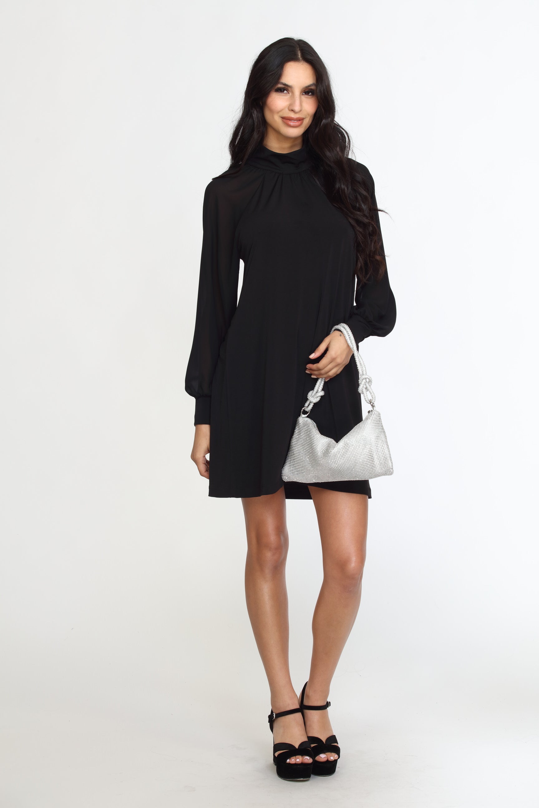 Black Chiffon Sleeve ITY Dress