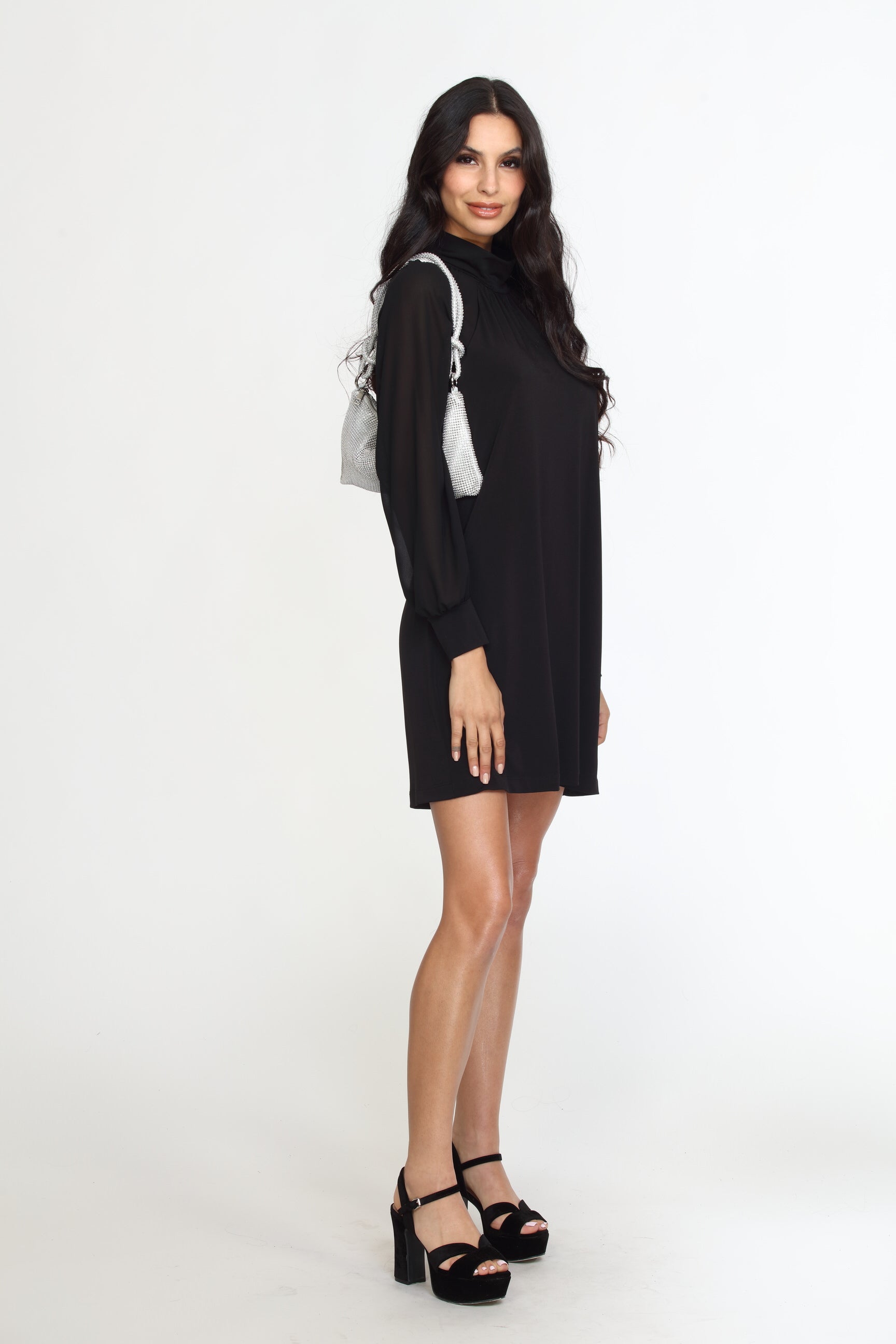 Black Chiffon Sleeve ITY Dress