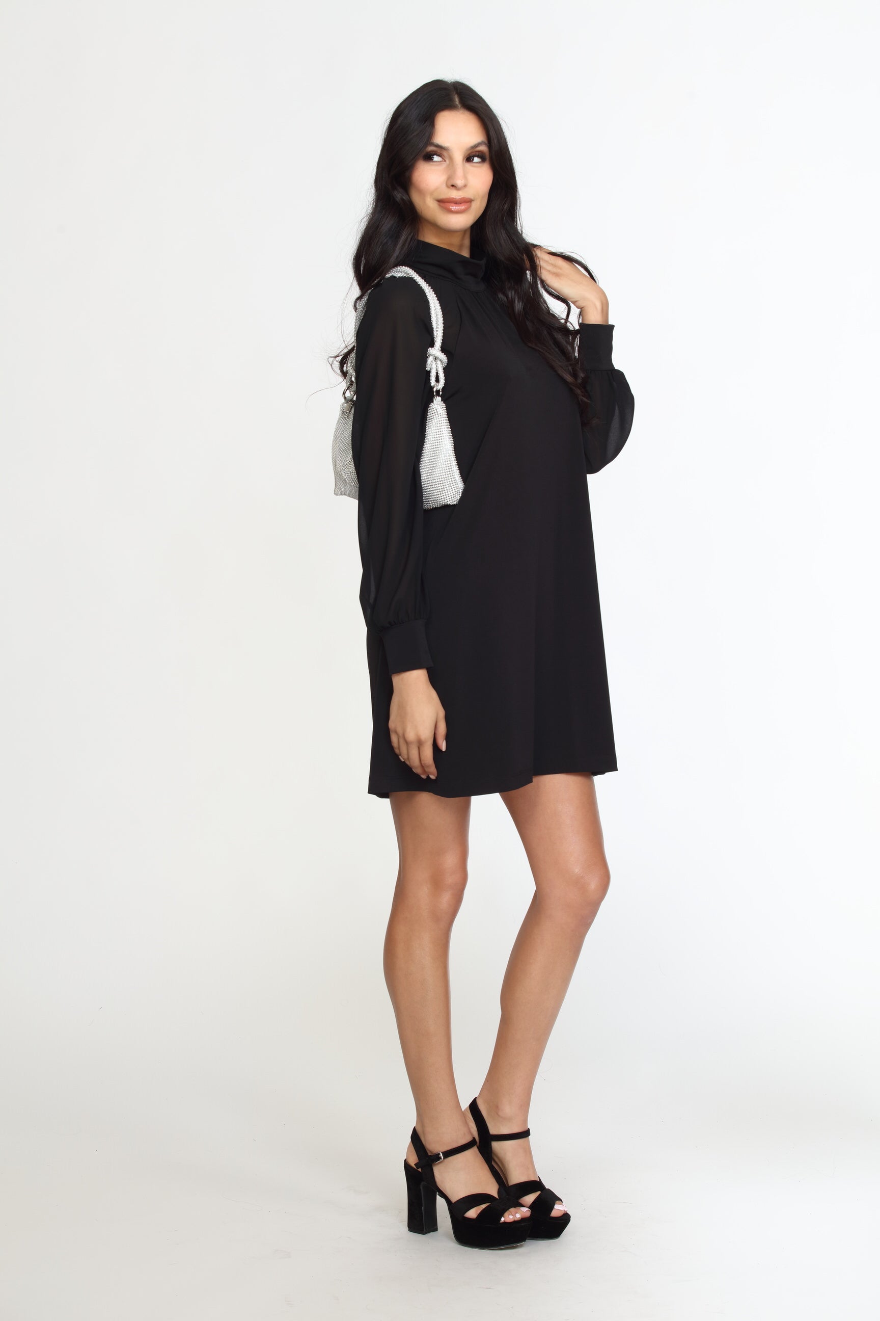 Black Chiffon Sleeve ITY Dress