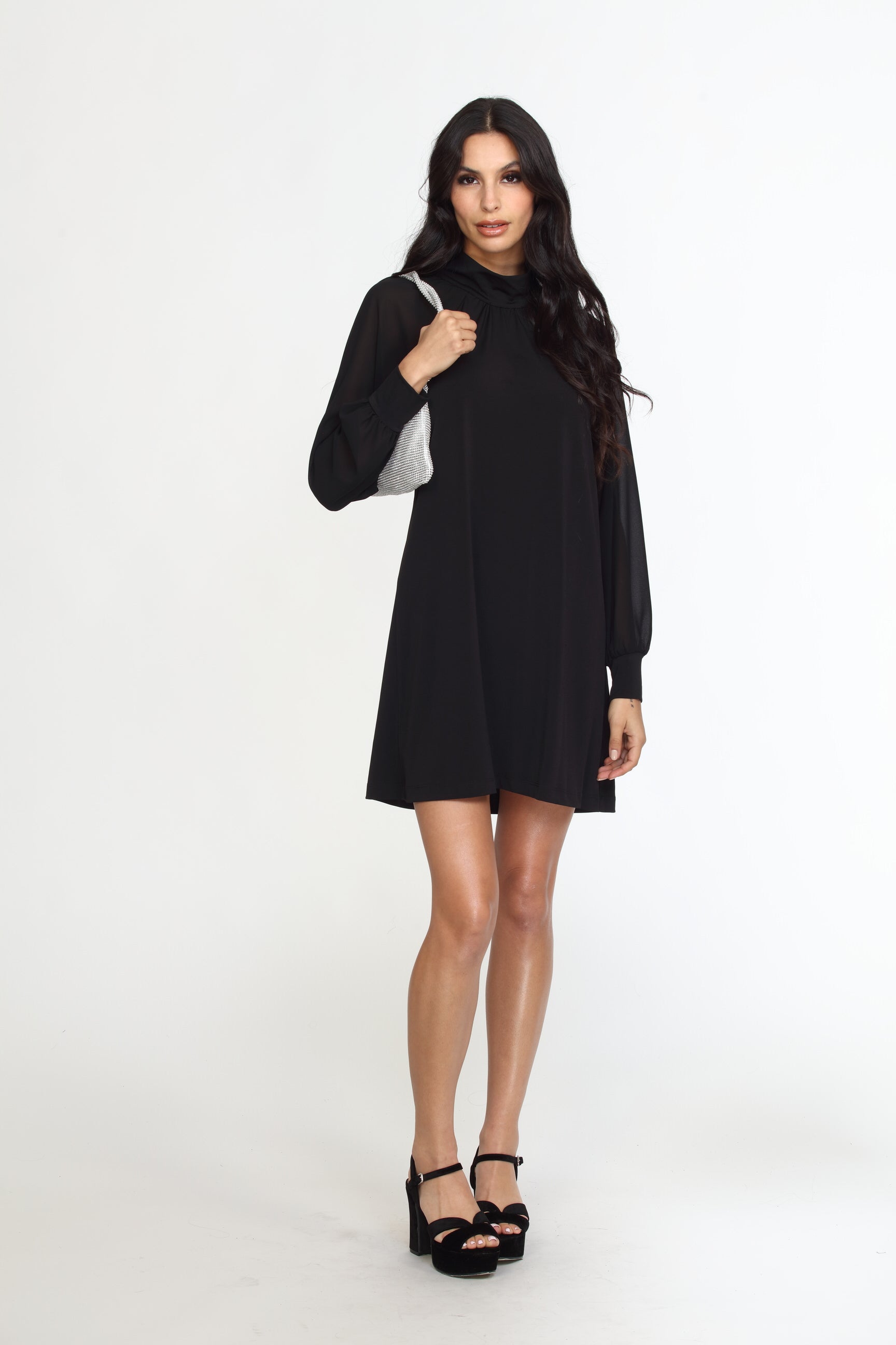 Black Chiffon Sleeve ITY Dress