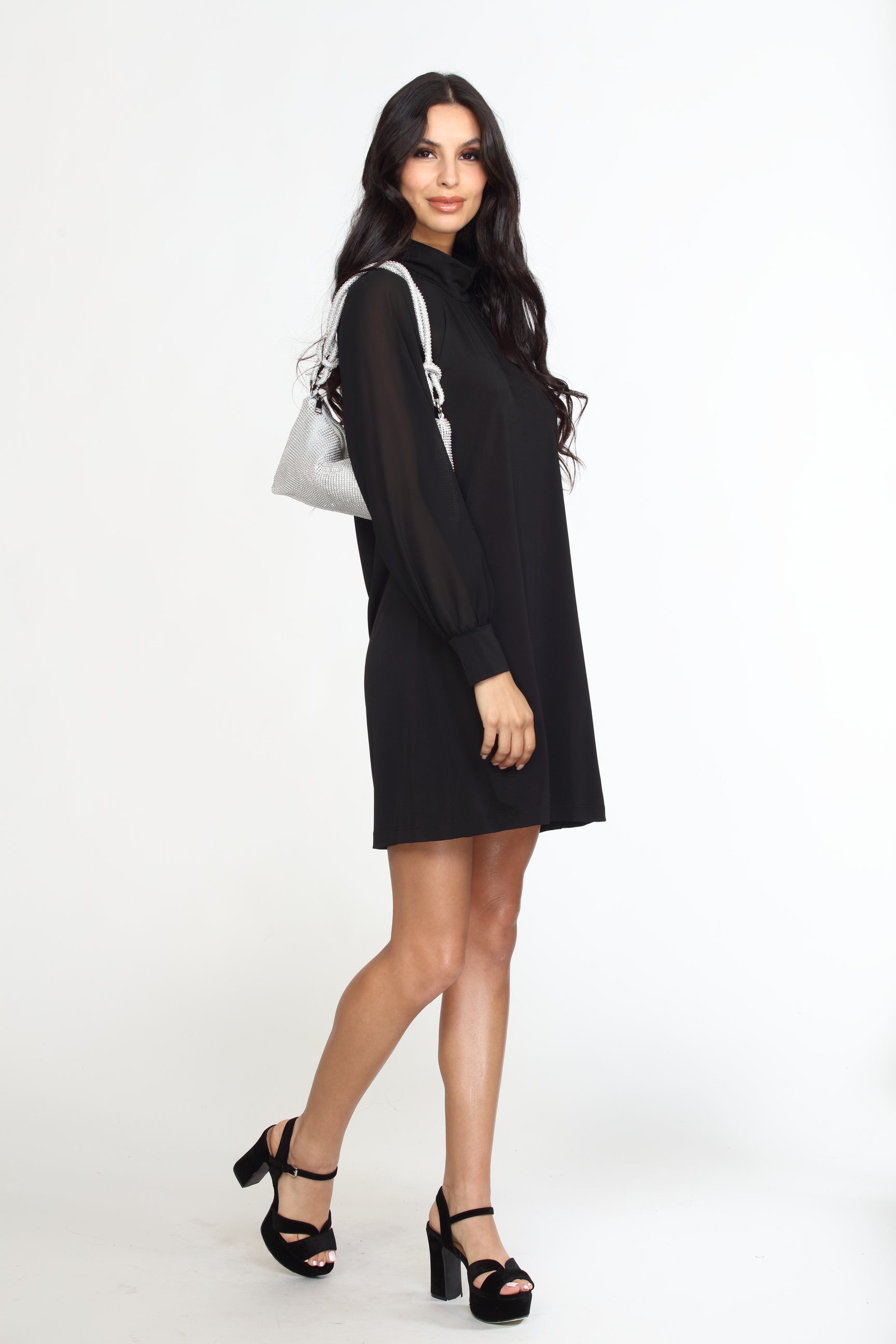 Black Chiffon Sleeve ITY Dress