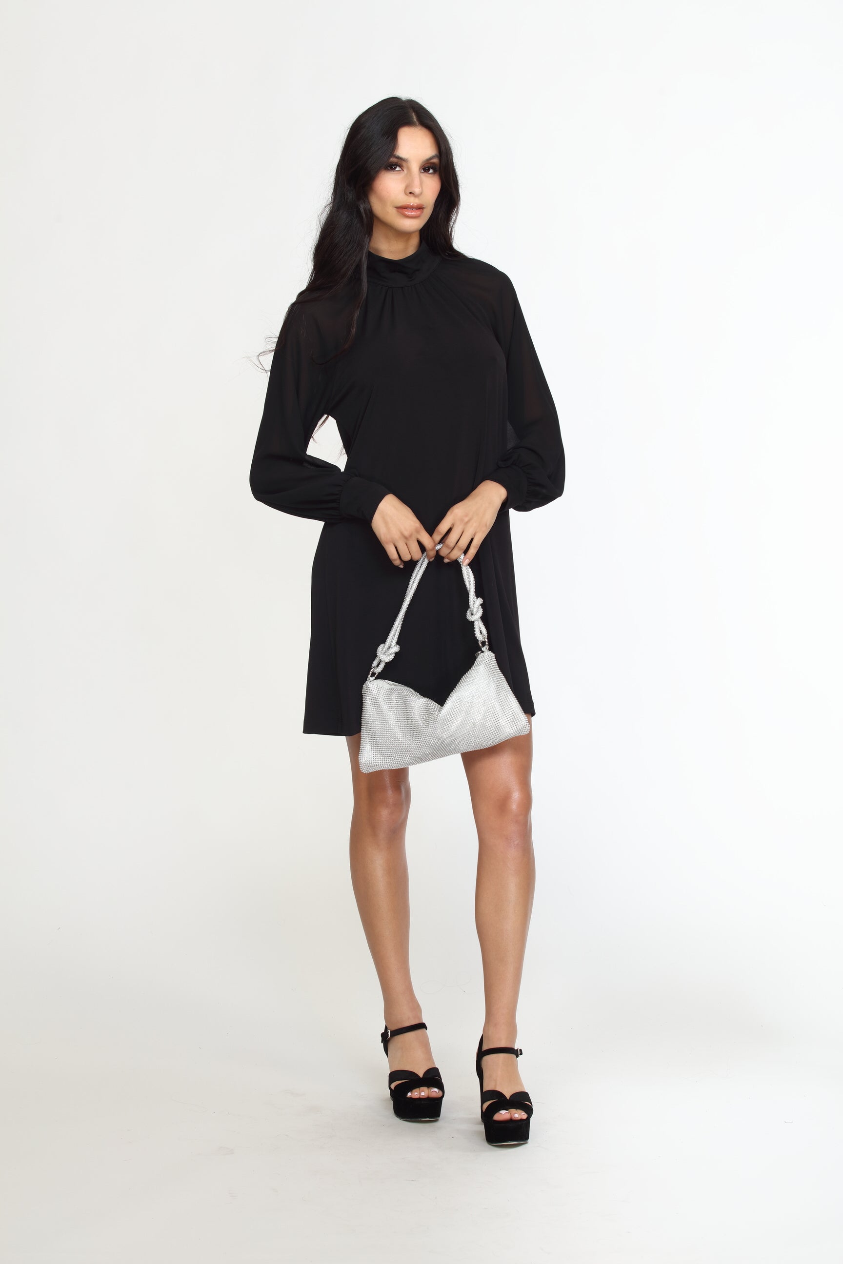 Black Chiffon Sleeve ITY Dress